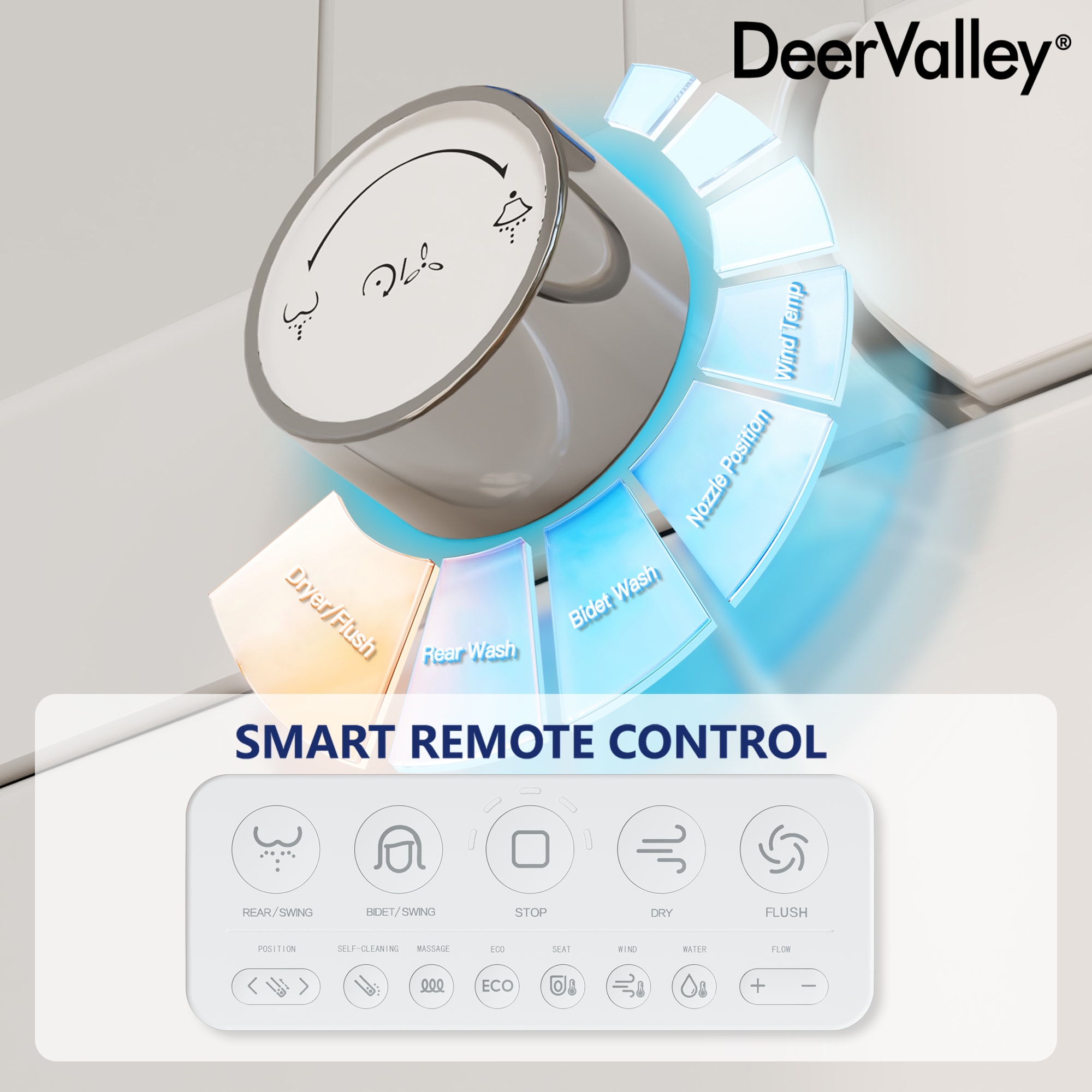 DeerValley Vertex Blanco Inodoro Sin Contacto alargado Altura estándar Suave Cierre inteligente 1 pieza Bidé 12 pulgadas de instalación áspera 1.28 GPF DV-1S0159