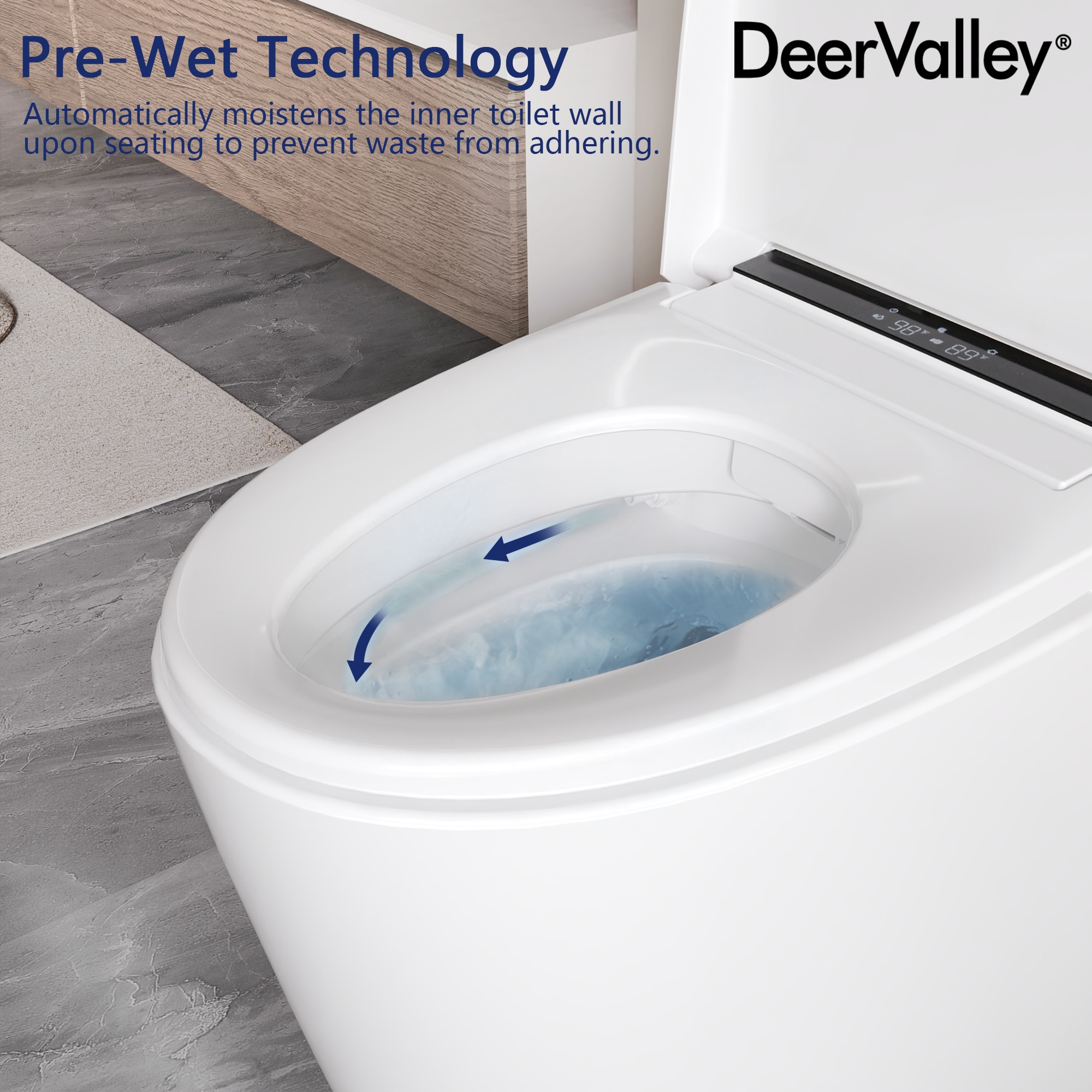 DeerValley Vertex Blanco Inodoro Sin Contacto alargado Altura estándar Suave Cierre inteligente 1 pieza Bidé 12 pulgadas de instalación áspera 1.28 GPF DV-1S0159