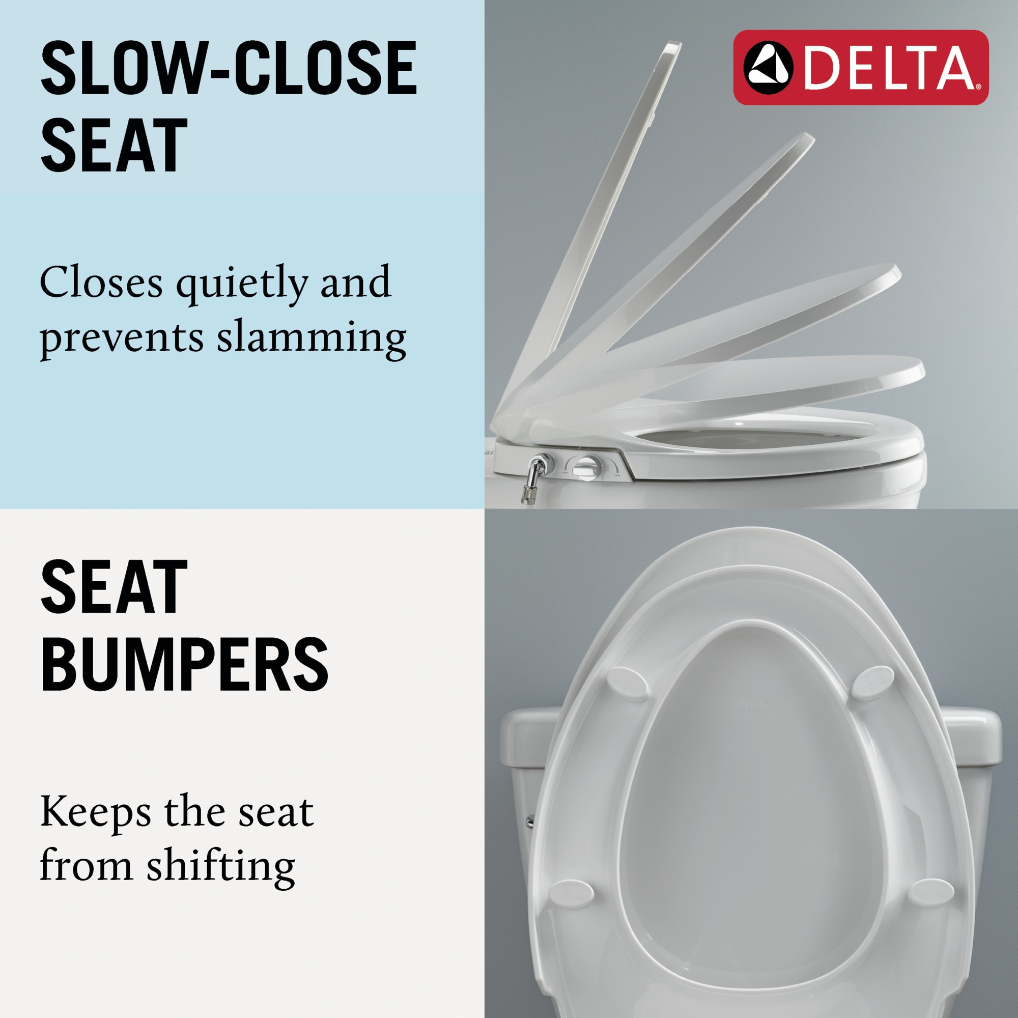 Asiento de Bidé de Plástico Blanco Alargado con Cierre Suave Manual Delta Refresh