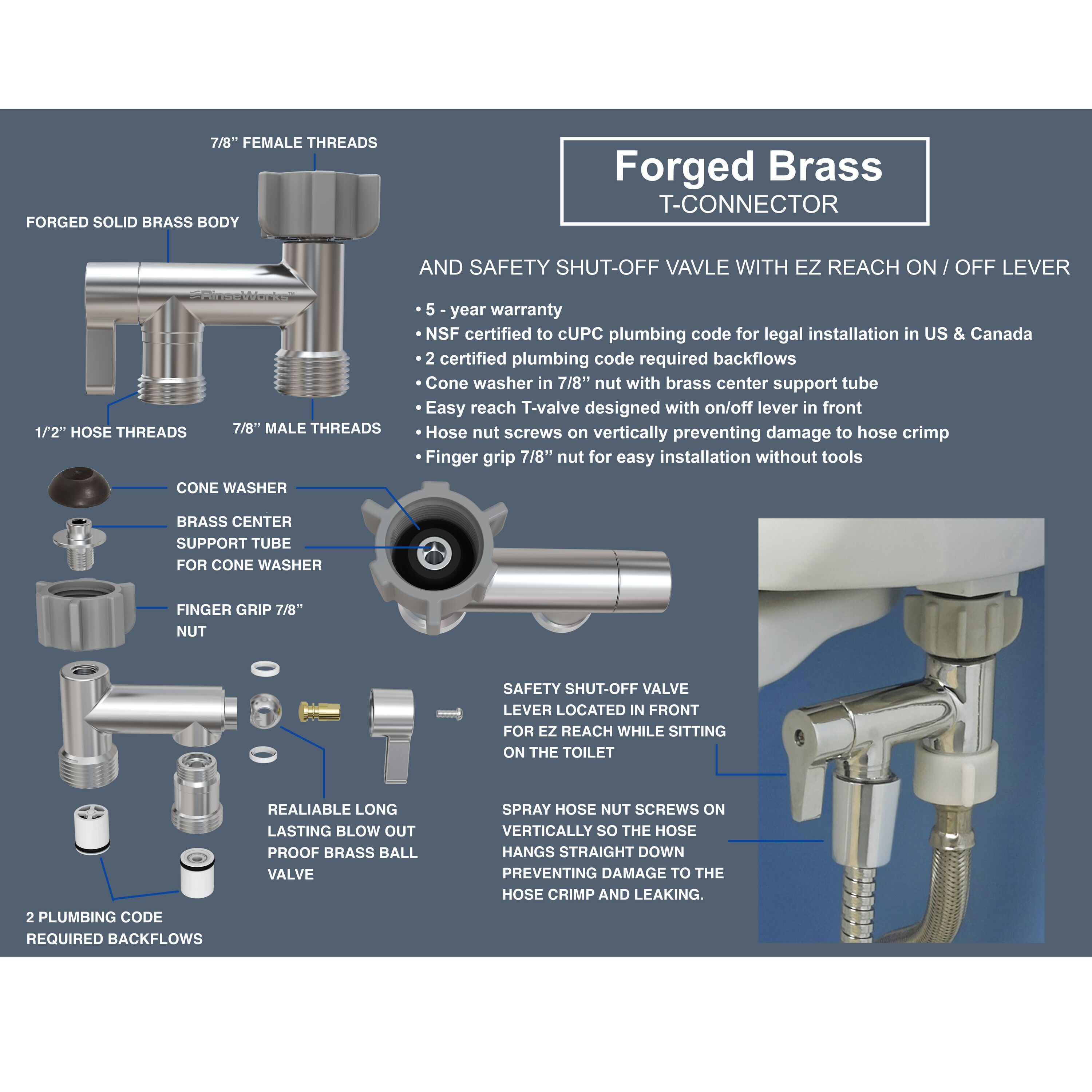 Rociador de bidet portátil montado en el inodoro Aquaus Chrome ABT-360 BRASS