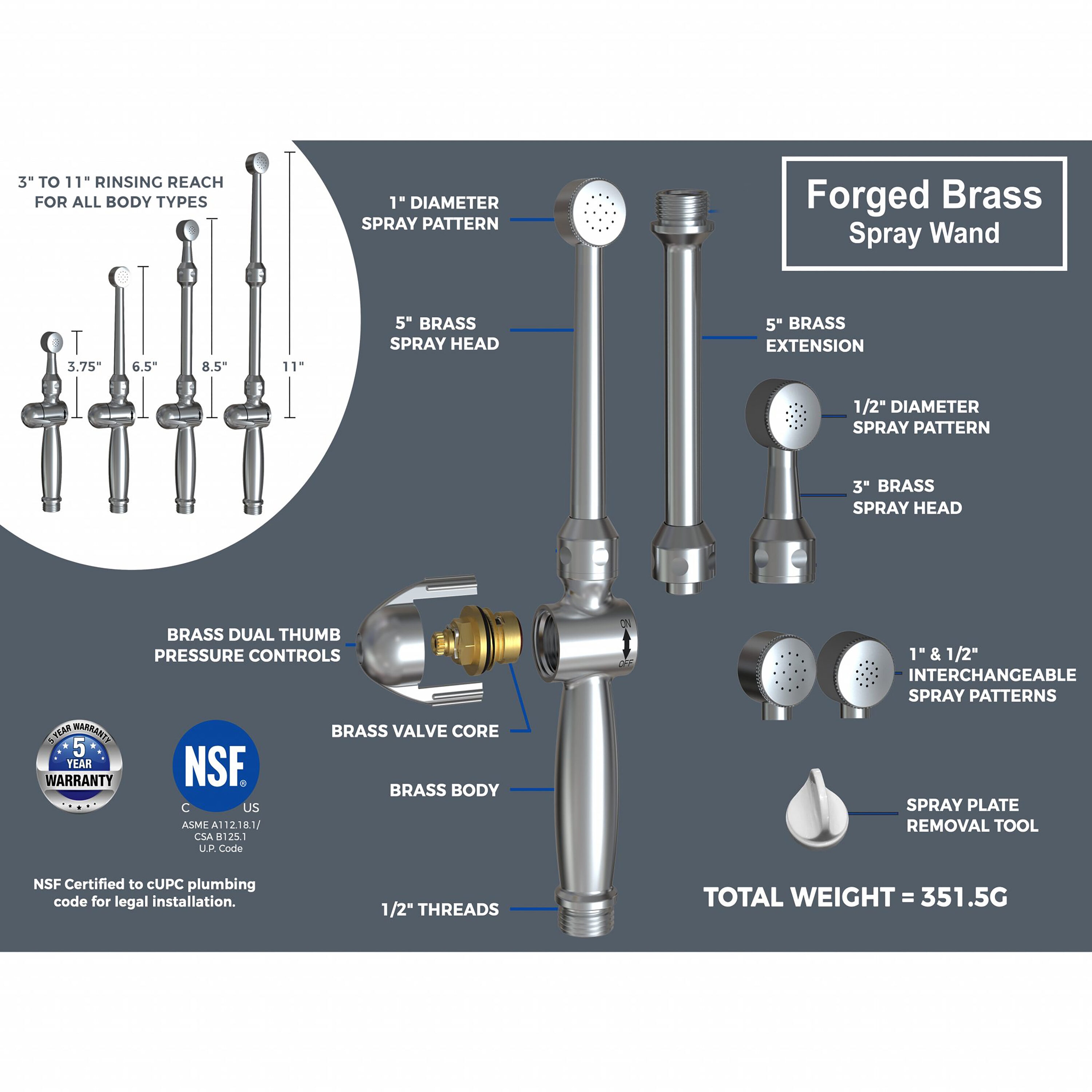 Rociador de bidet portátil montado en el inodoro Aquaus Chrome ABT-360 BRASS