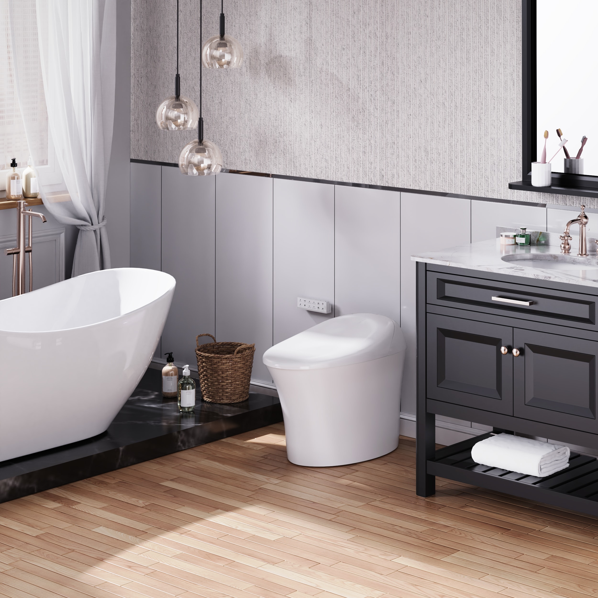 Bidet para Inodoro Color Blanco de Altura Estándar, Alargado, de Cierre Suave Inteligente de una Sola Pieza con Etiqueta WaterSense de 1.28 GPF y descarga de 12 pulgadas.