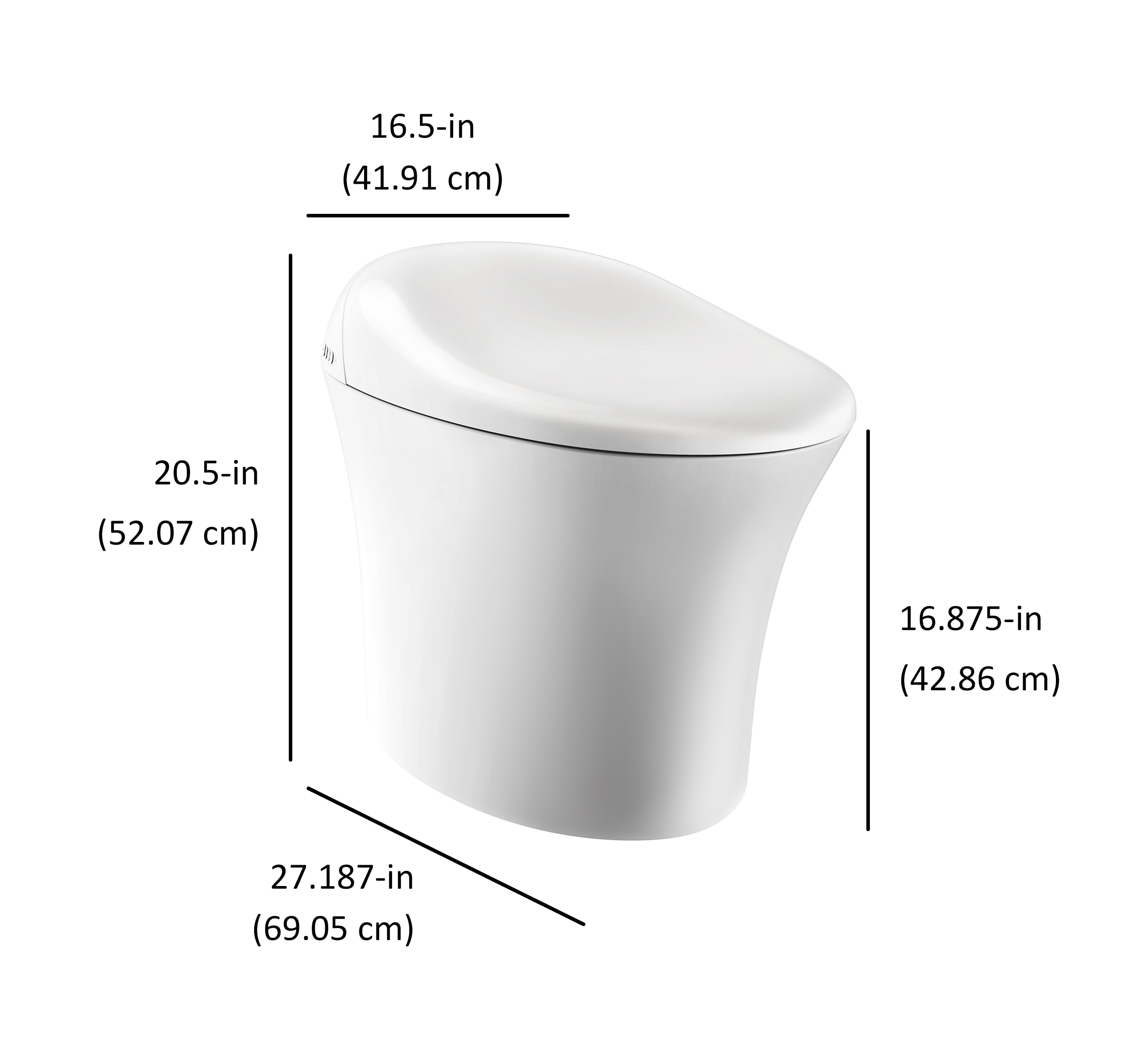 Bidet para Inodoro Color Blanco de Altura Estándar, Alargado, de Cierre Suave Inteligente de una Sola Pieza con Etiqueta WaterSense de 1.28 GPF y descarga de 12 pulgadas.