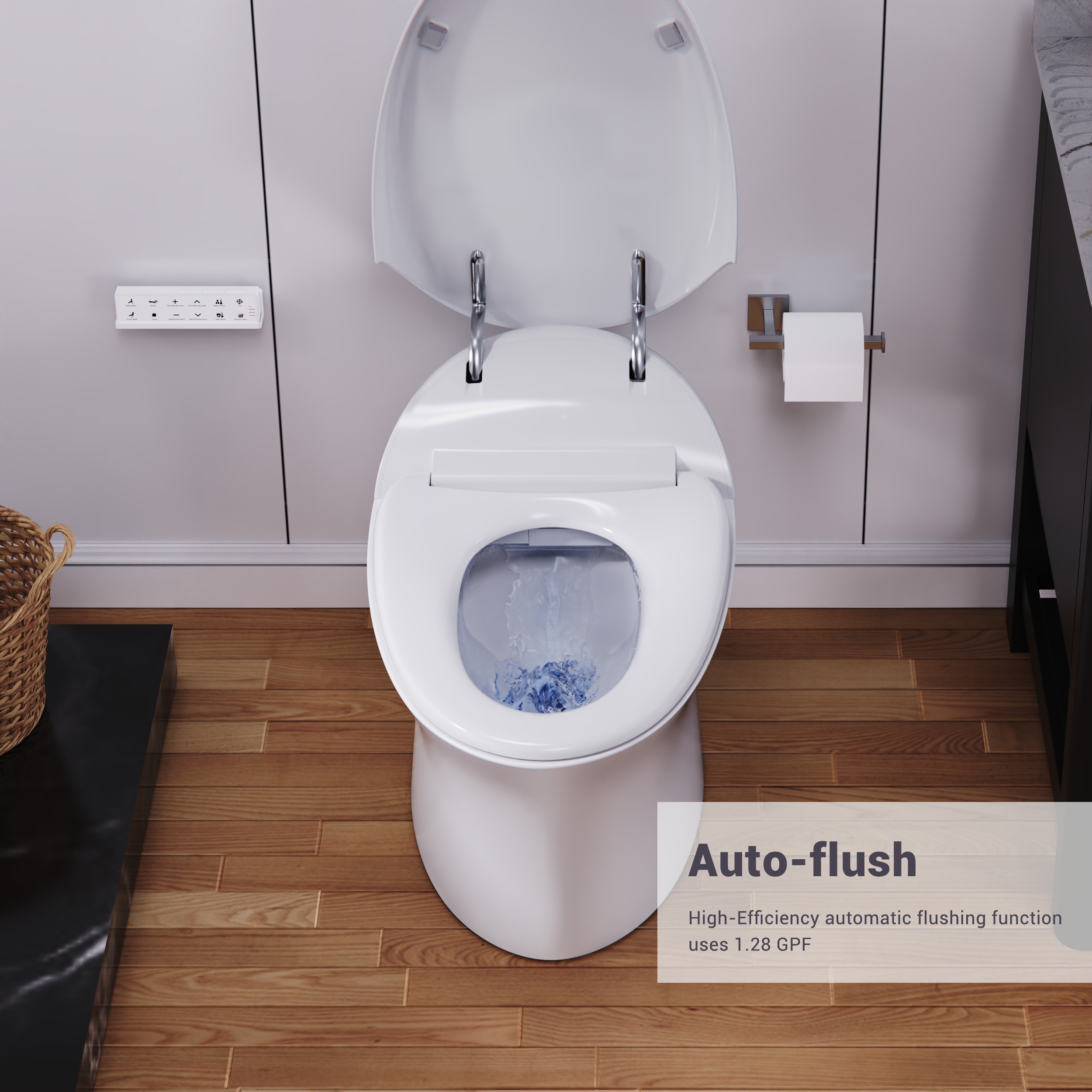 Bidet para Inodoro Color Blanco de Altura Estándar, Alargado, de Cierre Suave Inteligente de una Sola Pieza con Etiqueta WaterSense de 1.28 GPF y descarga de 12 pulgadas.