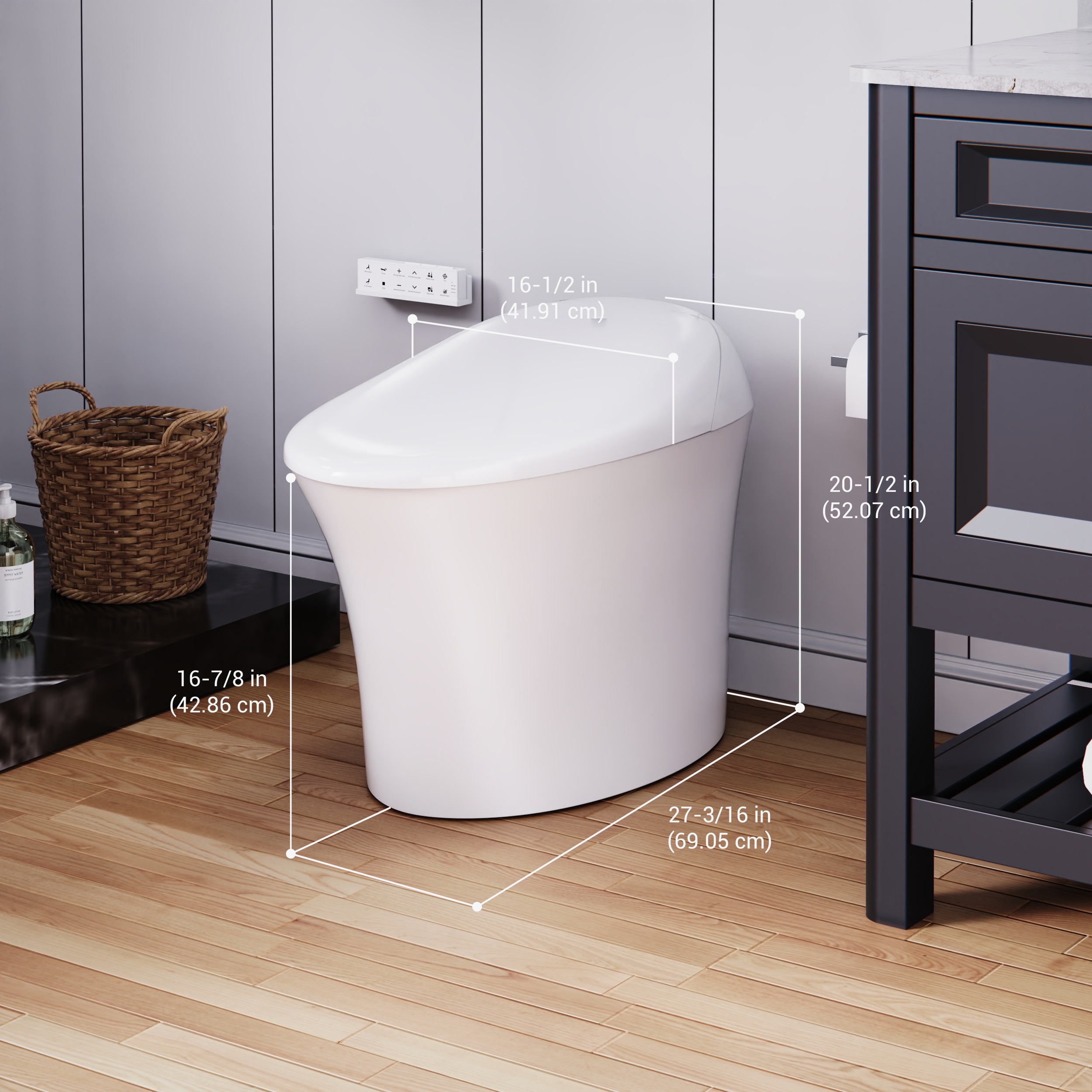 Bidet para Inodoro Color Blanco de Altura Estándar, Alargado, de Cierre Suave Inteligente de una Sola Pieza con Etiqueta WaterSense de 1.28 GPF y descarga de 12 pulgadas.