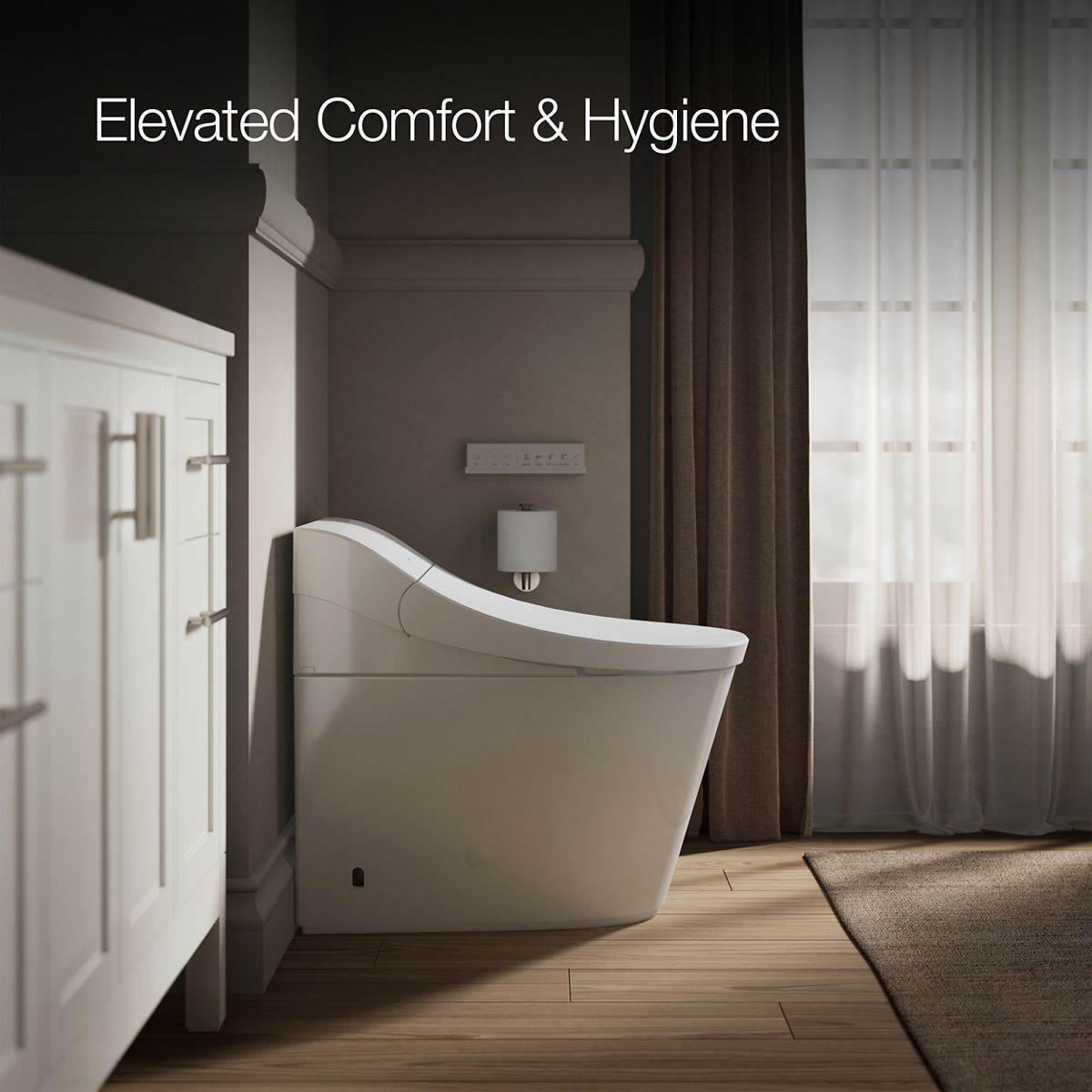 Inodoro Bidet Inteligente de Altura de Silla alargada de Descarga Dual Blanco Innate de KOHLER con Cierre Suave y Etiqueta WaterSense de 1.28 GPF