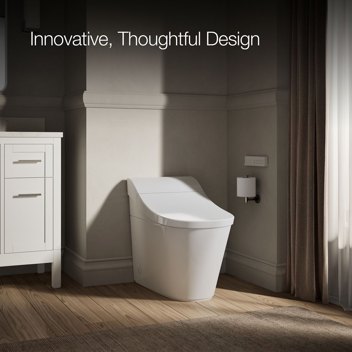 Inodoro Bidet Inteligente de Altura de Silla alargada de Descarga Dual Blanco Innate de KOHLER con Cierre Suave y Etiqueta WaterSense de 1.28 GPF