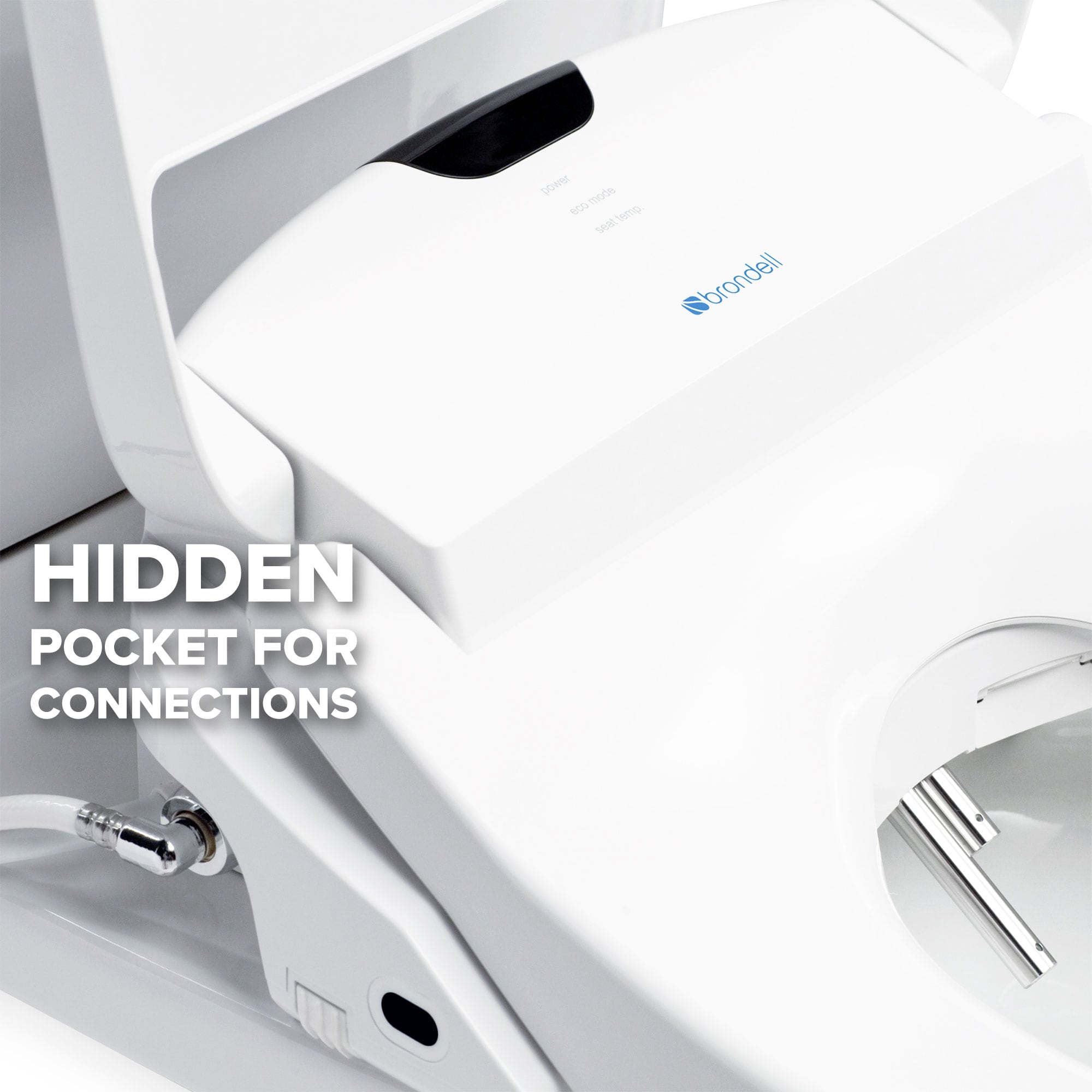 Asiento de inodoro con bidet eléctrico Brondell Swash 1400 en plástico blanco alargado con cierre suave y calefacción