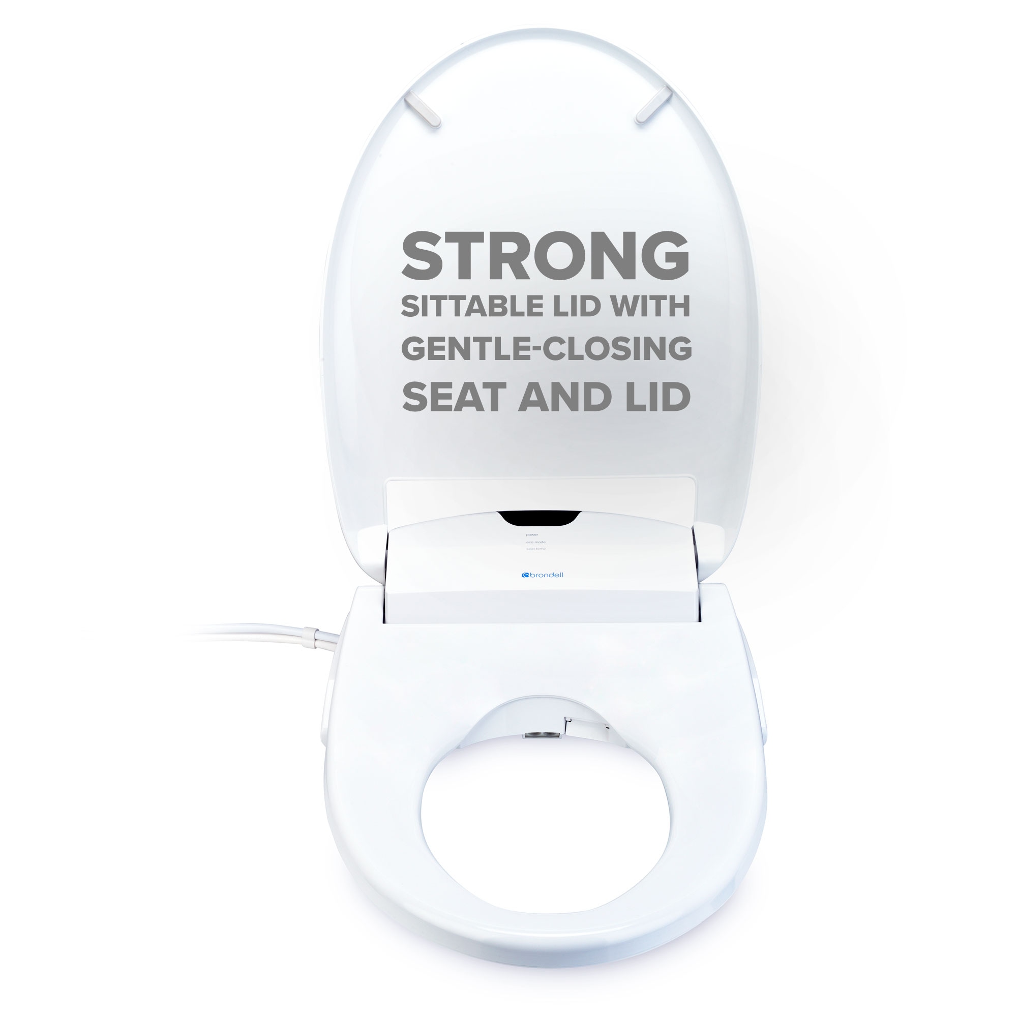 Asiento de inodoro con bidet eléctrico Brondell Swash 1400 en plástico blanco alargado con cierre suave y calefacción