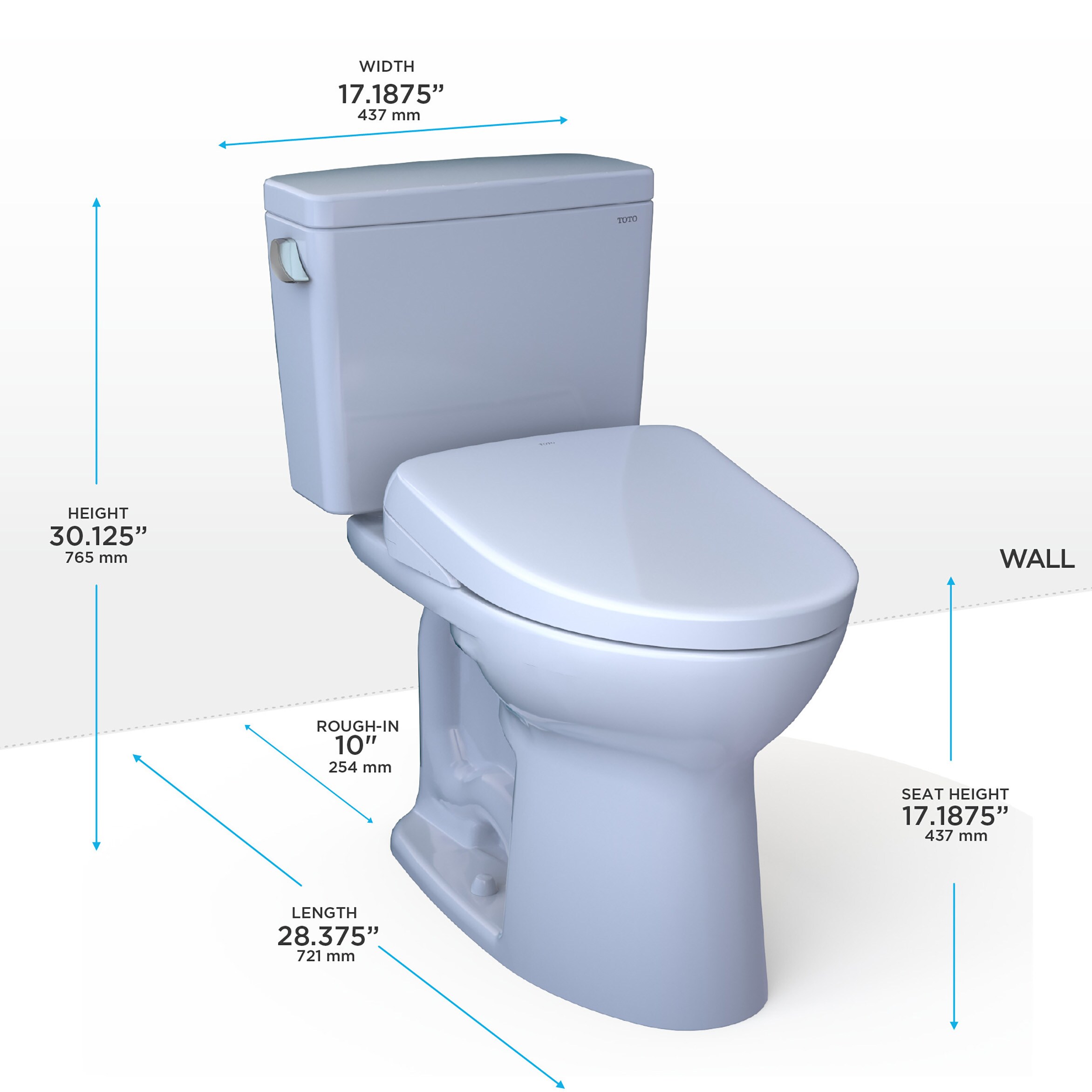 TOTO Drake Algodón Blanco Sencillo Alargado Altura Estándar Cierre Suave 2 piezas Bidet con Desagüe de 10 pulgadas 1.6 GPF MW7764726CSFGA.10-01