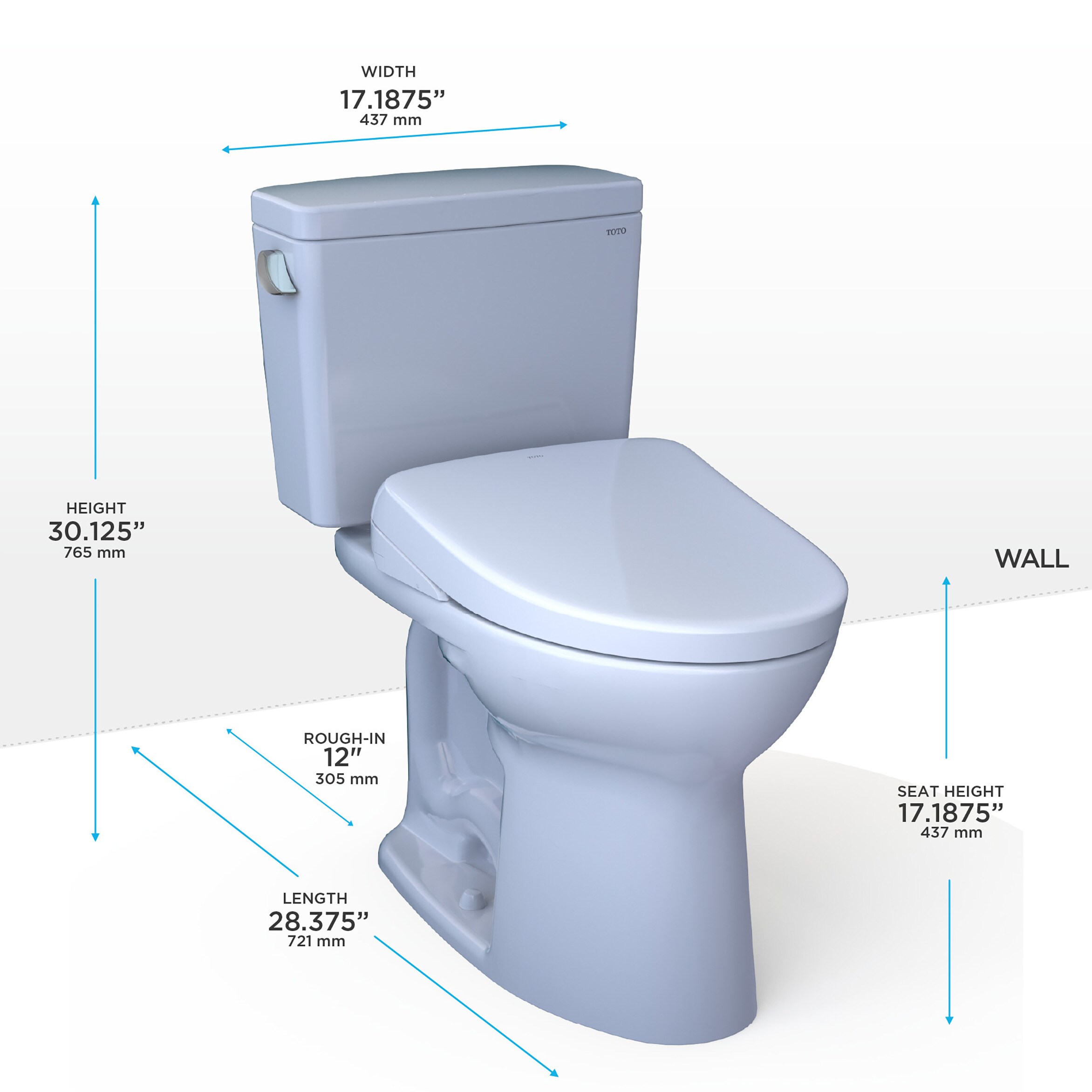 TOTO Drake Algodón Blanco Individual Alargado Altura Estándar Cierra Suave 2 Piezas Bidet con descarga de 12 pulgadas y 1.28 GPF MW7764726CEFGA-01