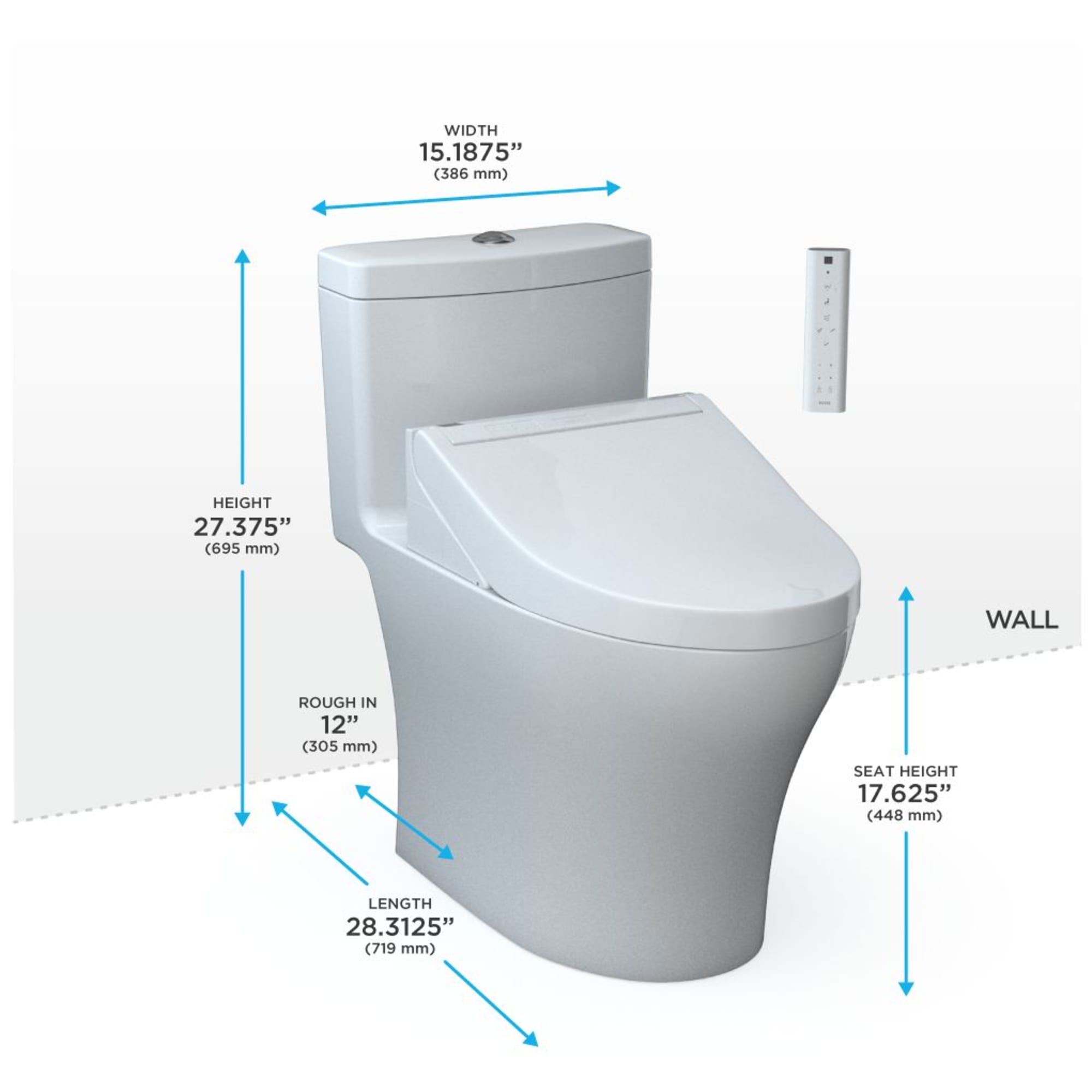 TOTO Alargado de Algodón con Doble Descarga Altura Estándar 1 Pieza con Bidet, Entrada de Agua de 12 pulgadas, etiquetado WaterSense de 1.28 GPF MW6463084CEMFGN-01
