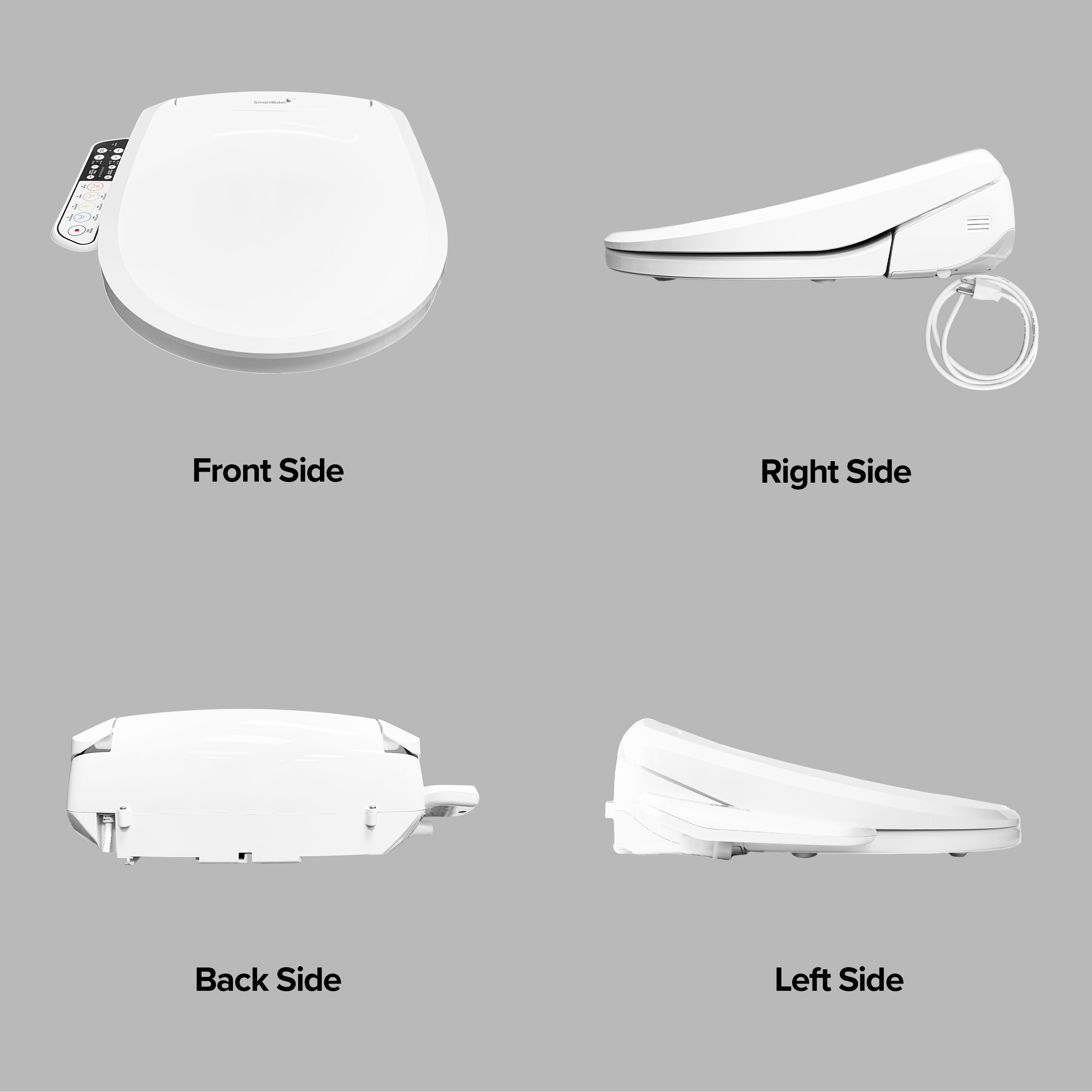 Asiento de inodoro bidet eléctrico calentado SmartBidet plástico blanco alargado con cierre suave SB-110.
