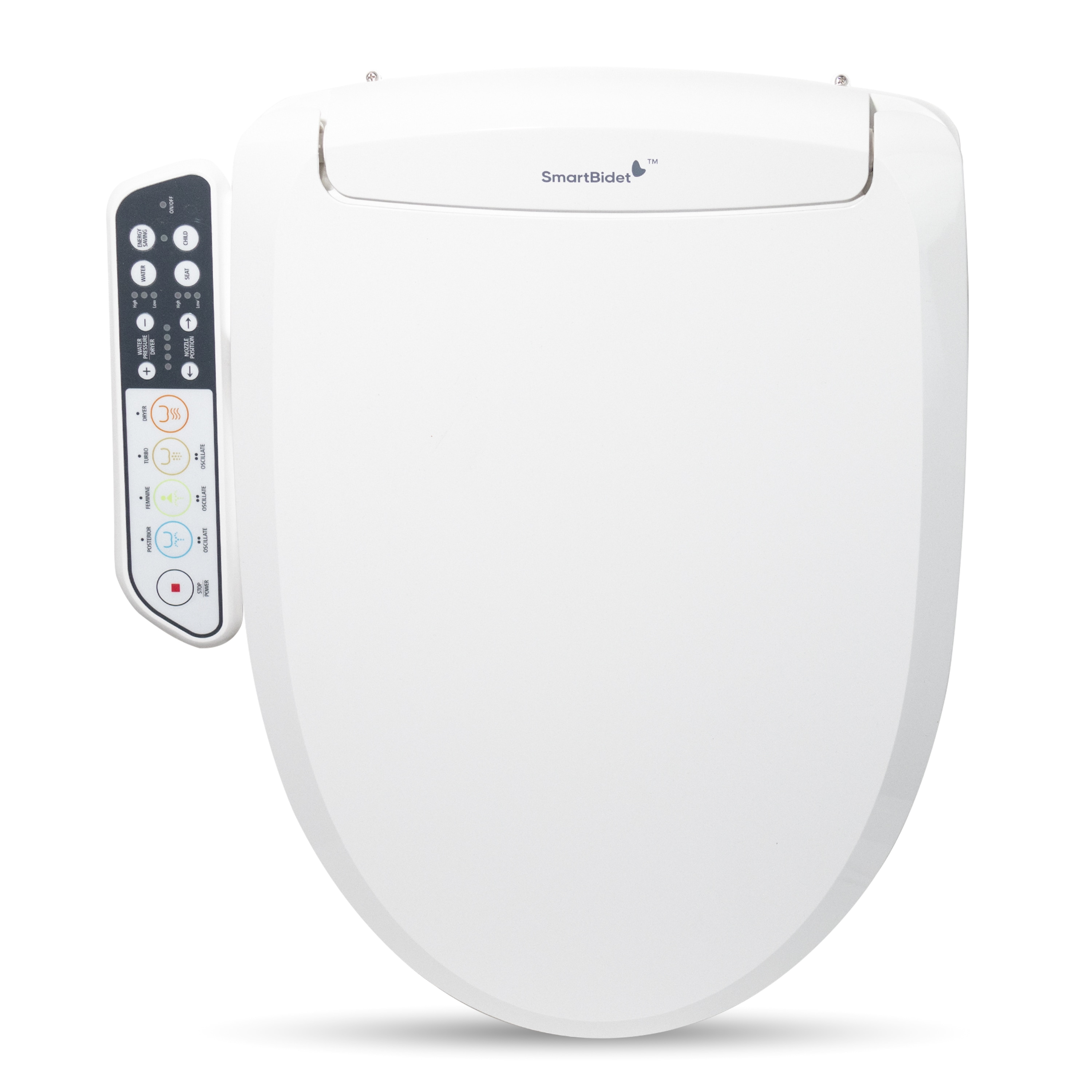 Asiento de inodoro bidet eléctrico calentado SmartBidet plástico blanco alargado con cierre suave SB-110.