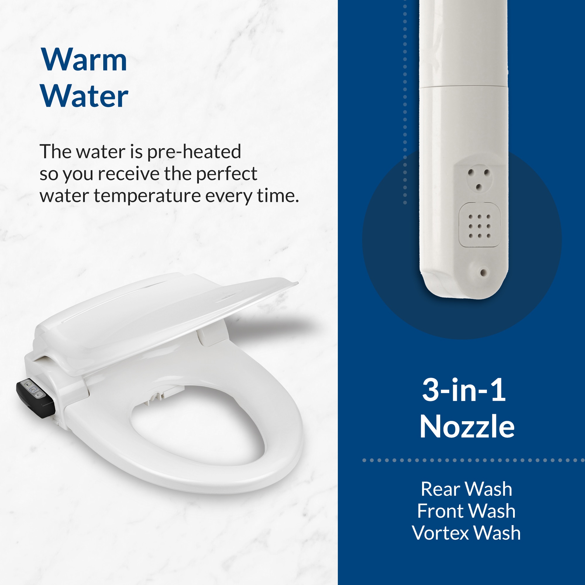 Asiento de inodoro bidet con cierre suave, calefacción y secado, blanco de plástico alargado Bio Bidet BB-1000