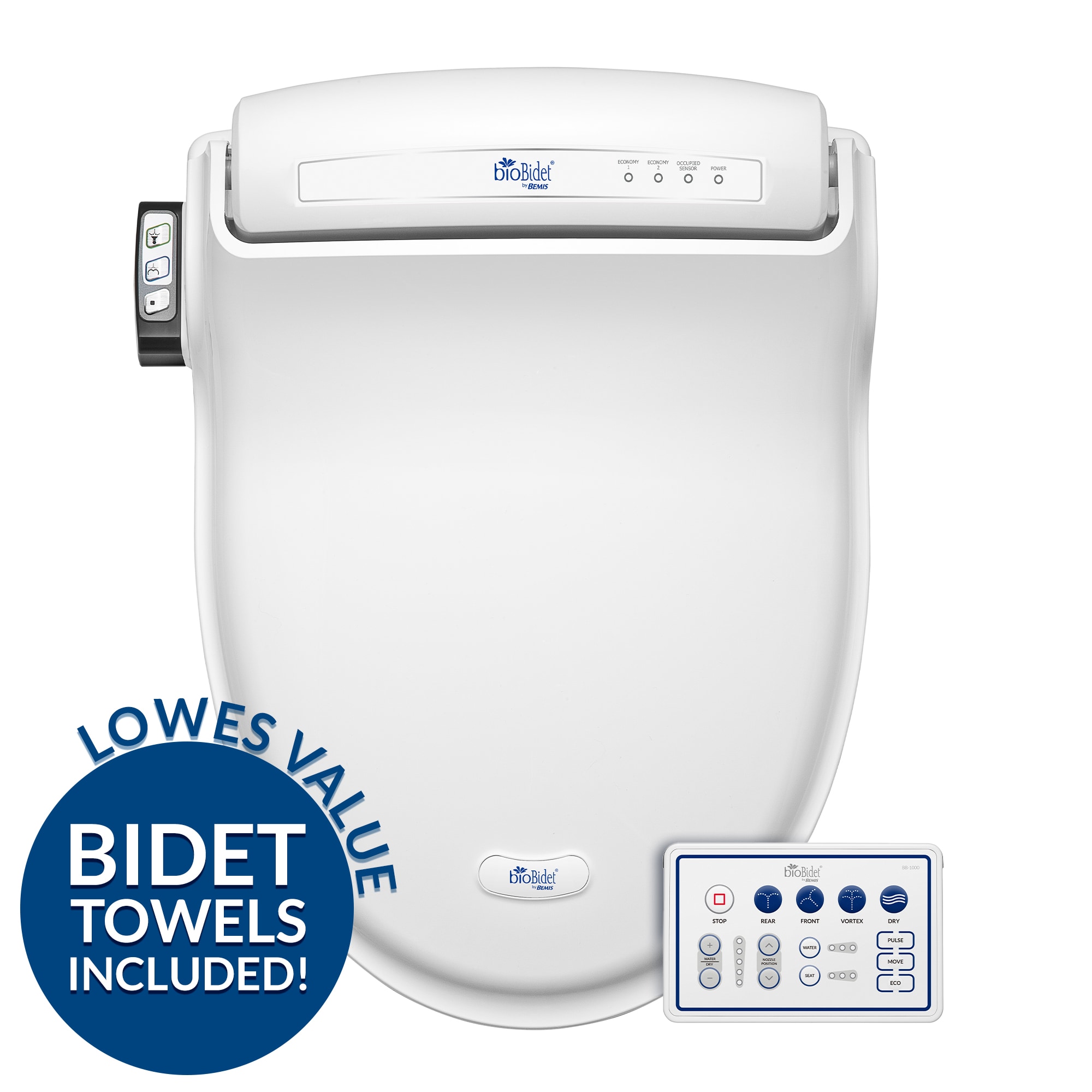 Asiento de inodoro bidet con cierre suave, calefacción y secado, blanco de plástico alargado Bio Bidet BB-1000