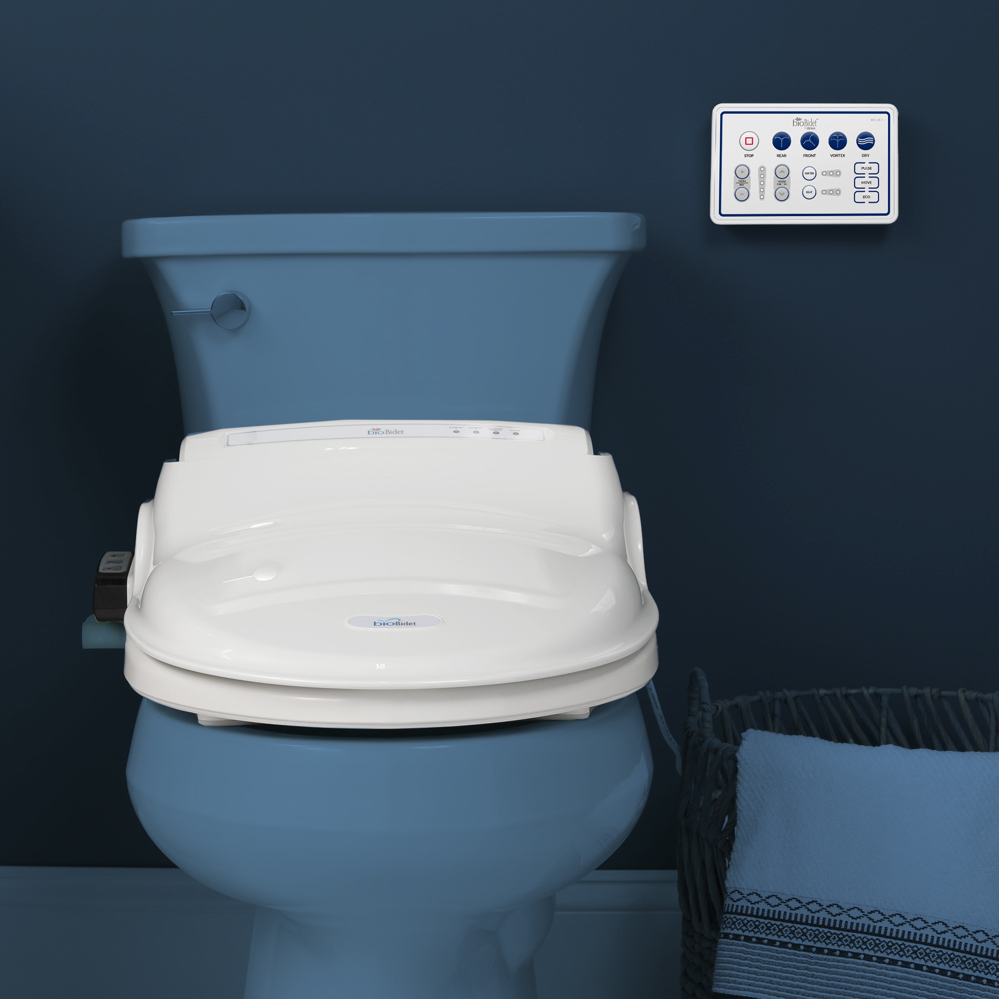 Asiento de inodoro bidet con cierre suave, calefacción y secado, blanco de plástico alargado Bio Bidet BB-1000