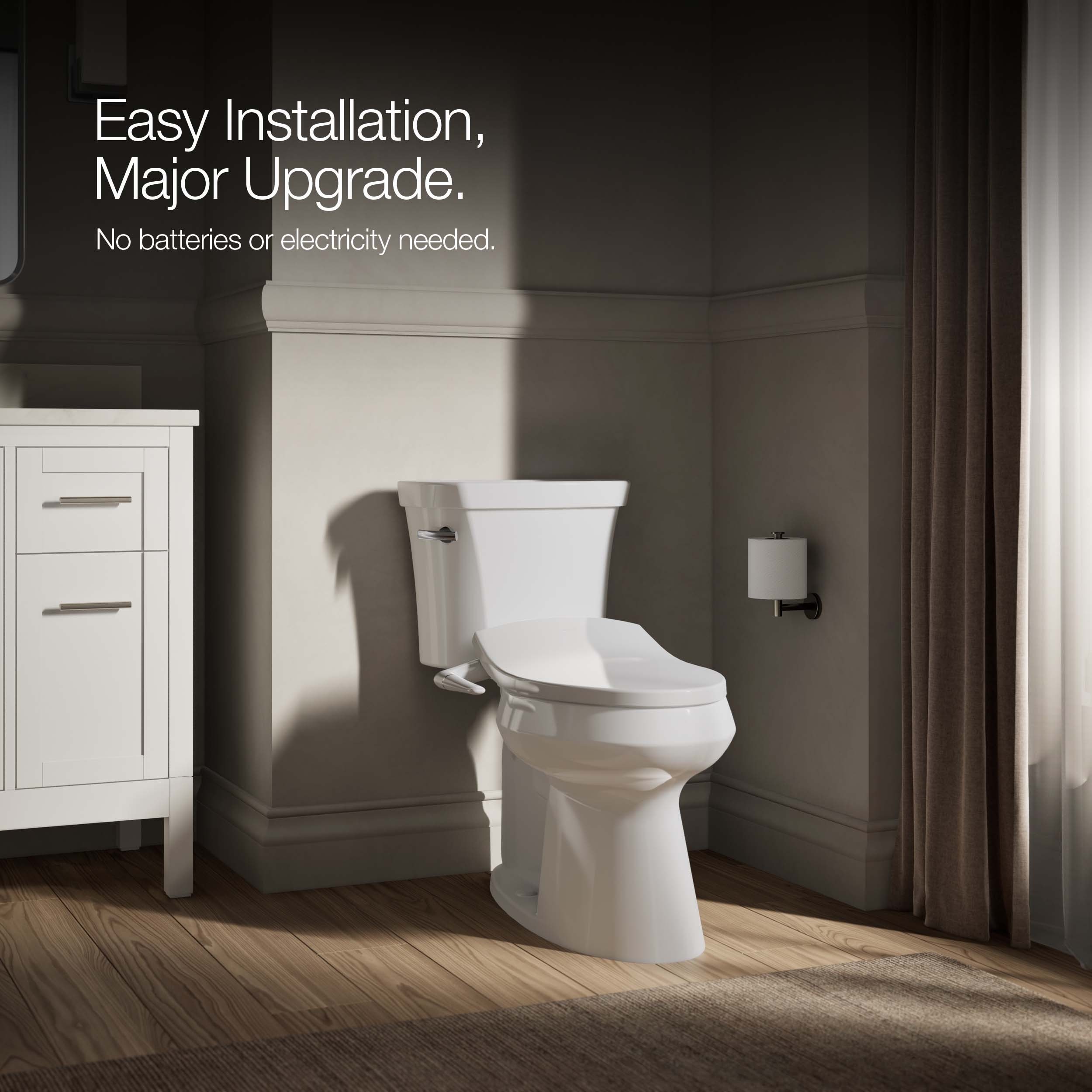 Asiento de inodoro bidet alargado de plástico blanco con cierre suave KOHLER PureWash M250