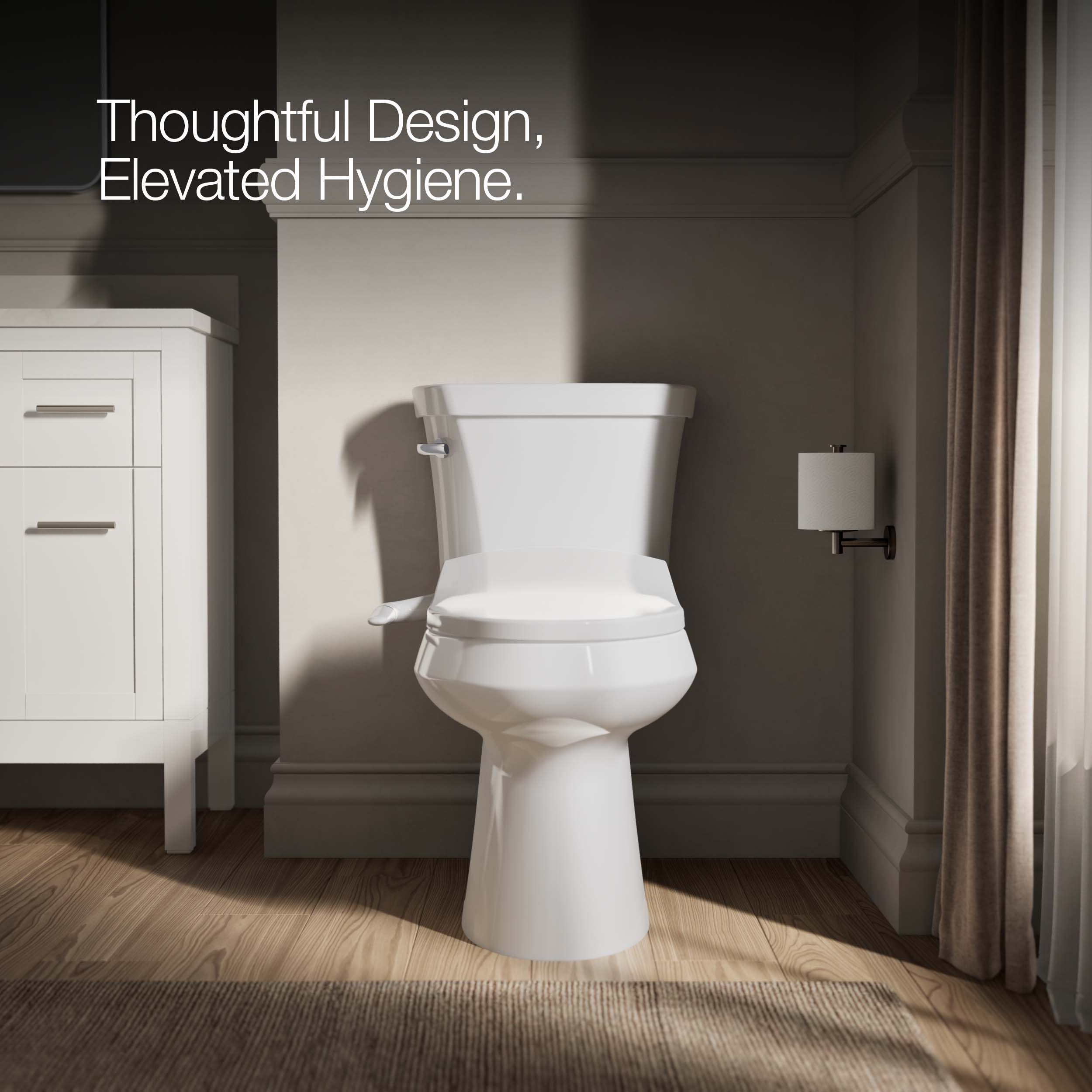 Asiento de inodoro bidet alargado de plástico blanco con cierre suave KOHLER PureWash M250