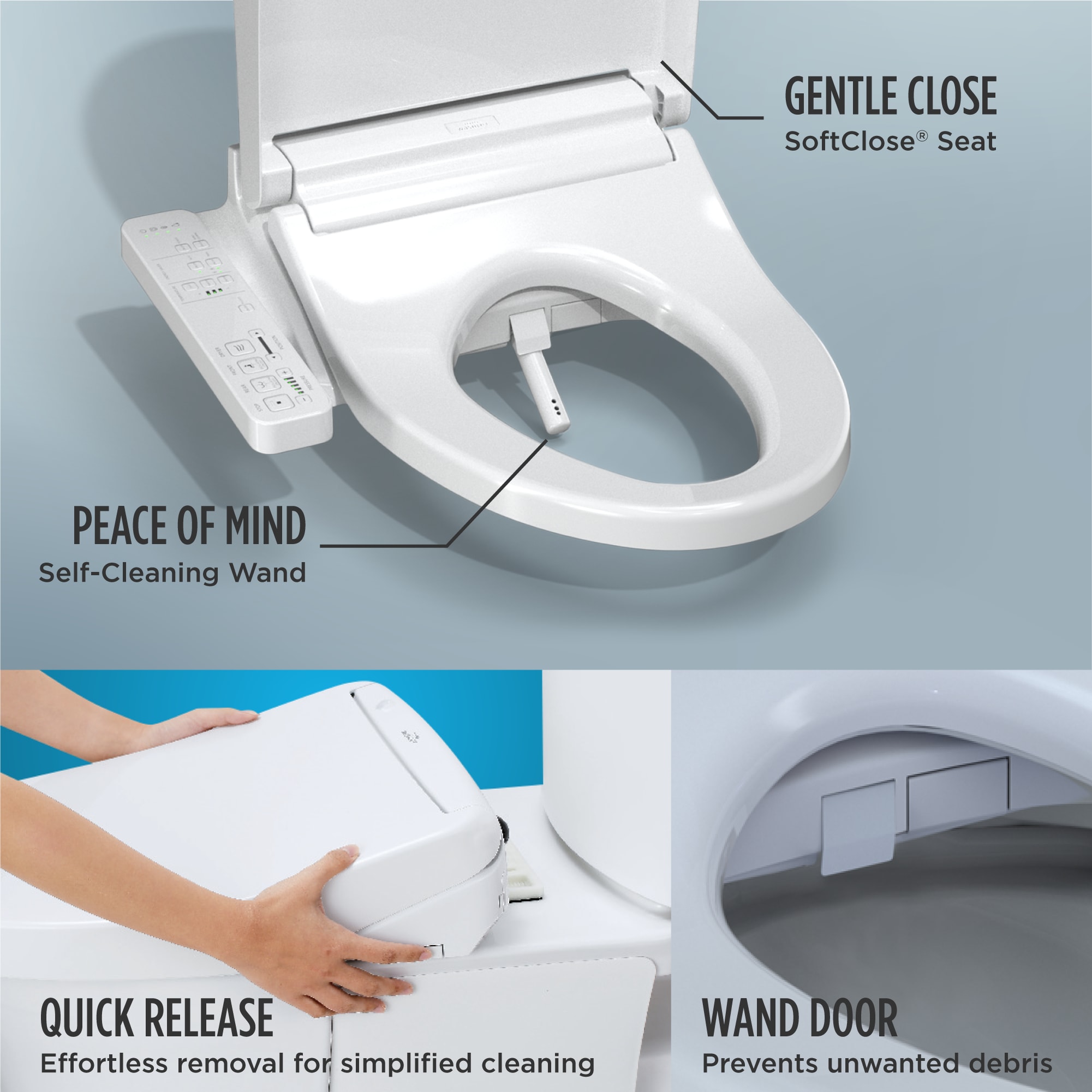 Asiento de Inodoro con Bidet Calentado de Plástico Algodón Blanco y Cierre Suave Elongado de TOTO SW3024-01