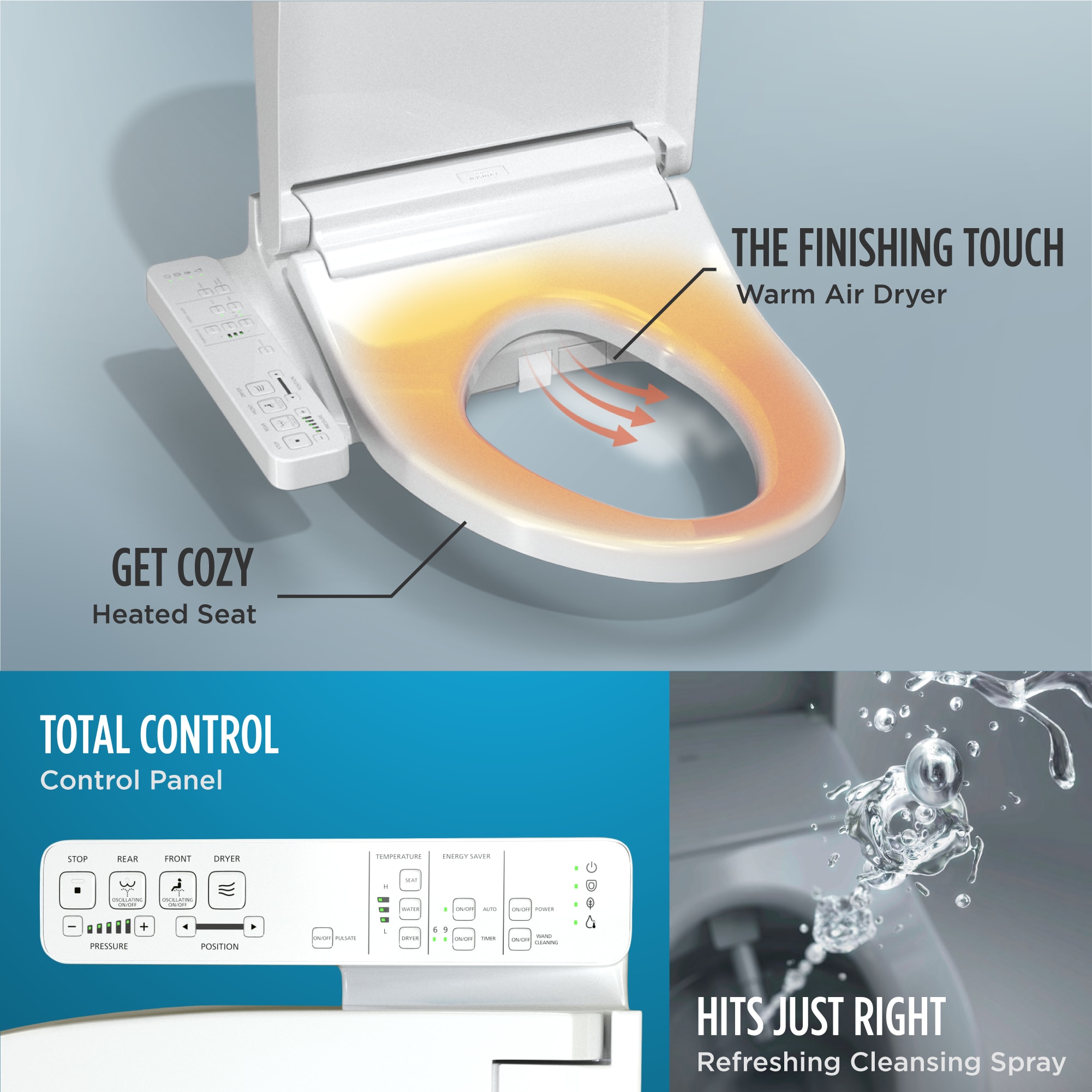 Asiento de Inodoro con Bidet Calentado de Plástico Algodón Blanco y Cierre Suave Elongado de TOTO SW3024-01