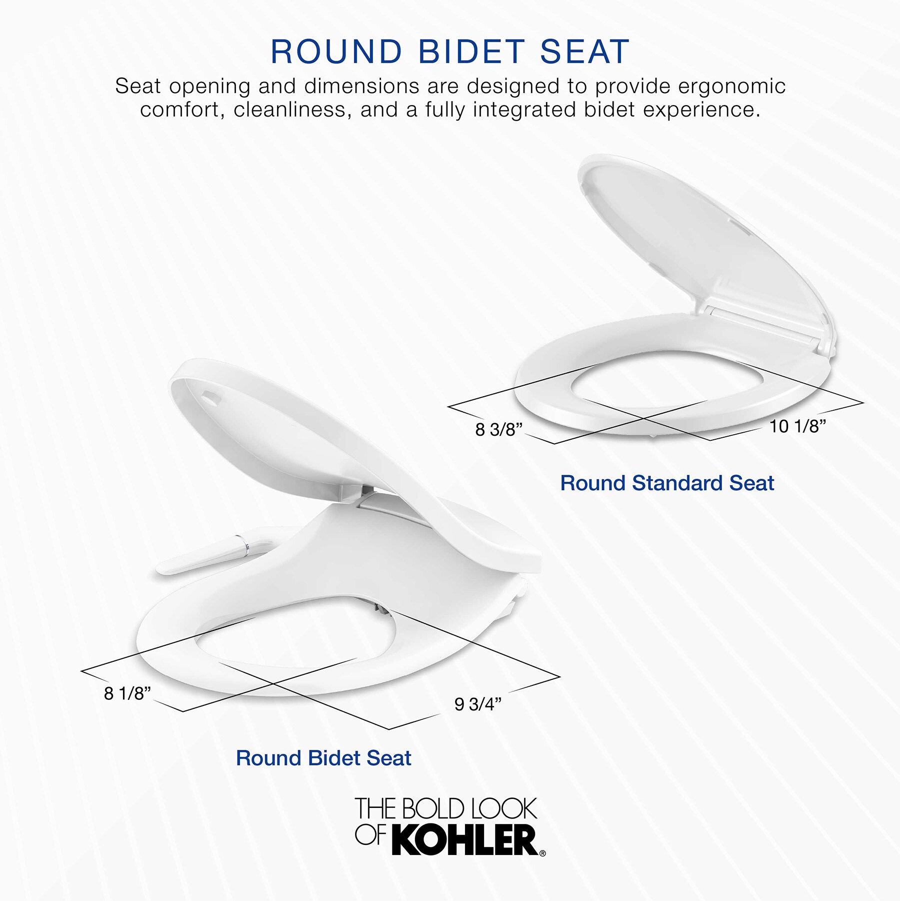 Asiento de inodoro bidet redondo de plástico blanco con cierre suave PureWash M250 de KOHLER