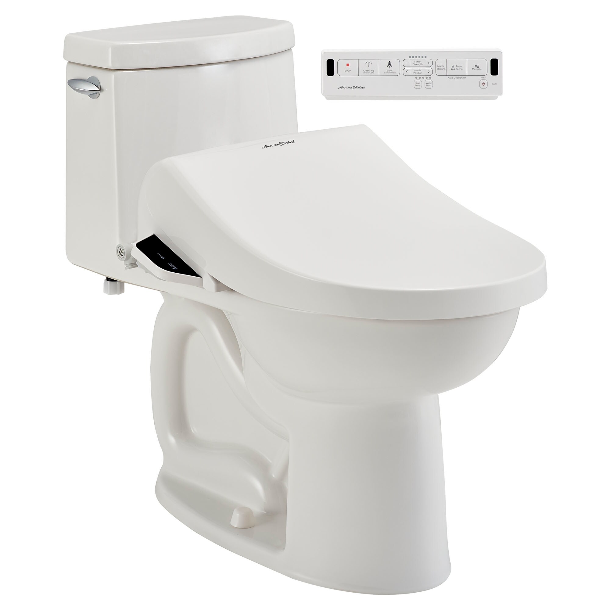 Asiento de baño con bidé eléctrico, cierre suave, calefacción y compatibilidad inteligente, color blanco, alargado, de plástico, de American Standard Spalet