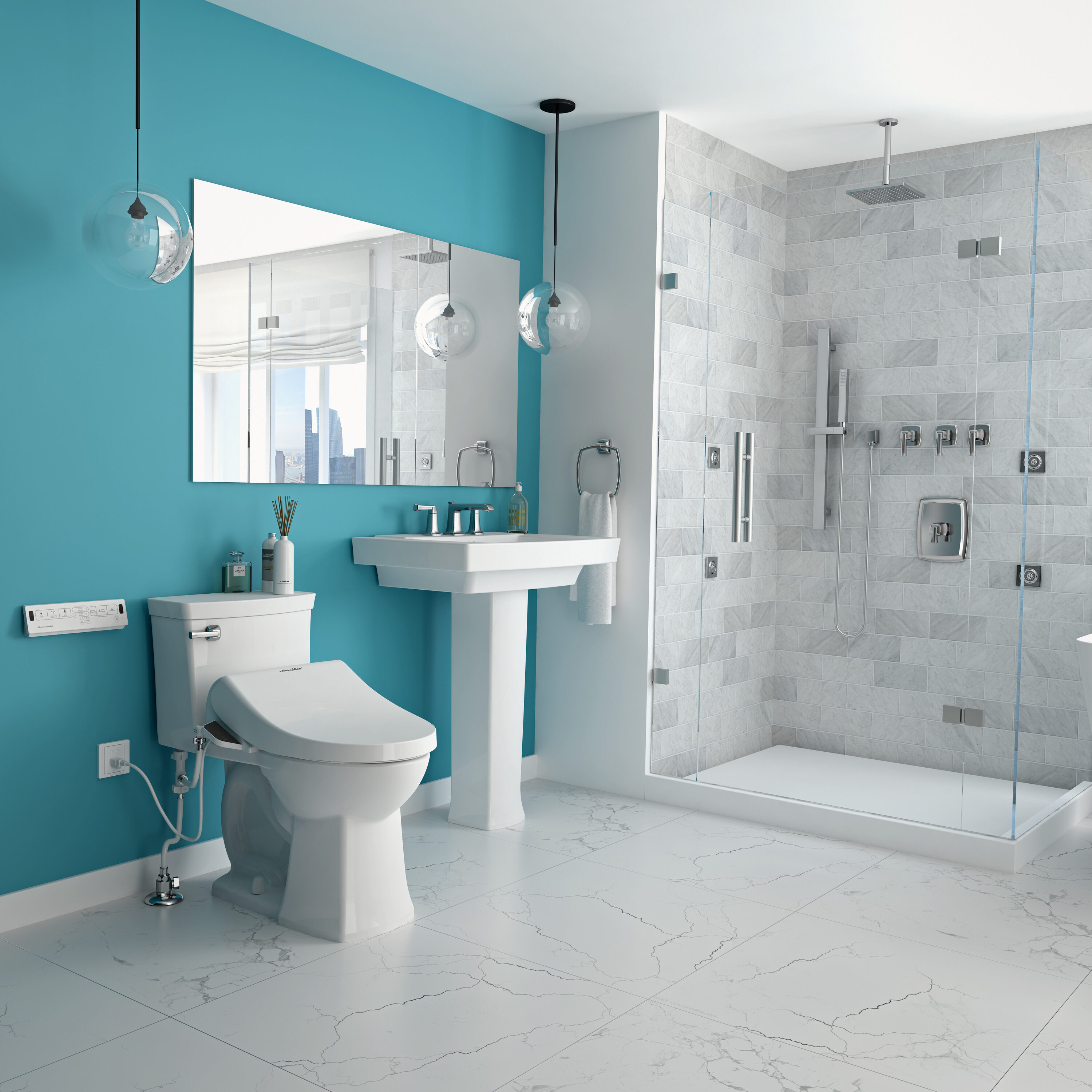 Asiento de baño con bidé eléctrico, cierre suave, calefacción y compatibilidad inteligente, color blanco, alargado, de plástico, de American Standard Spalet