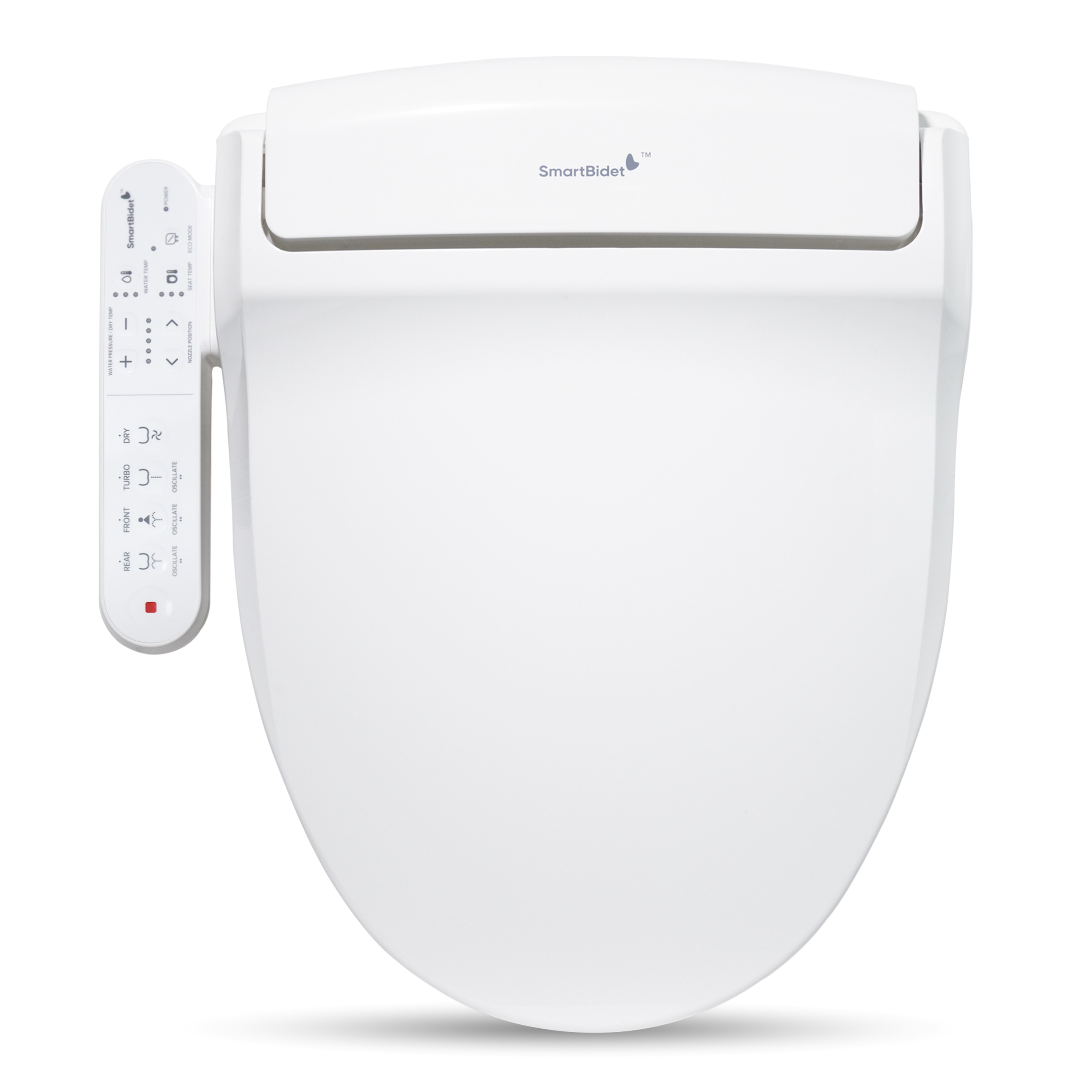 Asiento de inodoro con bidé, calentador y cierre suave en plástico blanco alargado SmartBidet SB-2000WE