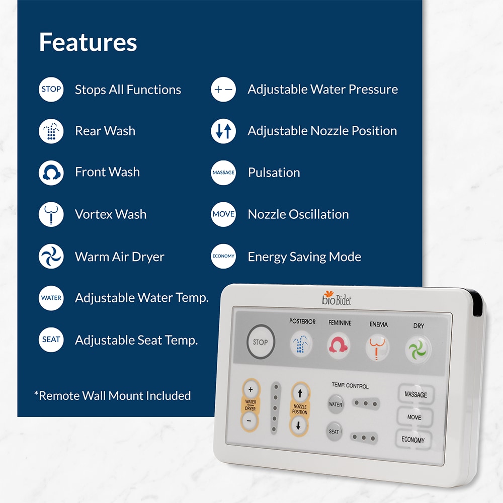 Asiento de Baño Bidet Caliente Redondo de Plástico Blanco con Cierre Suave Bio Bidet BB-1000R