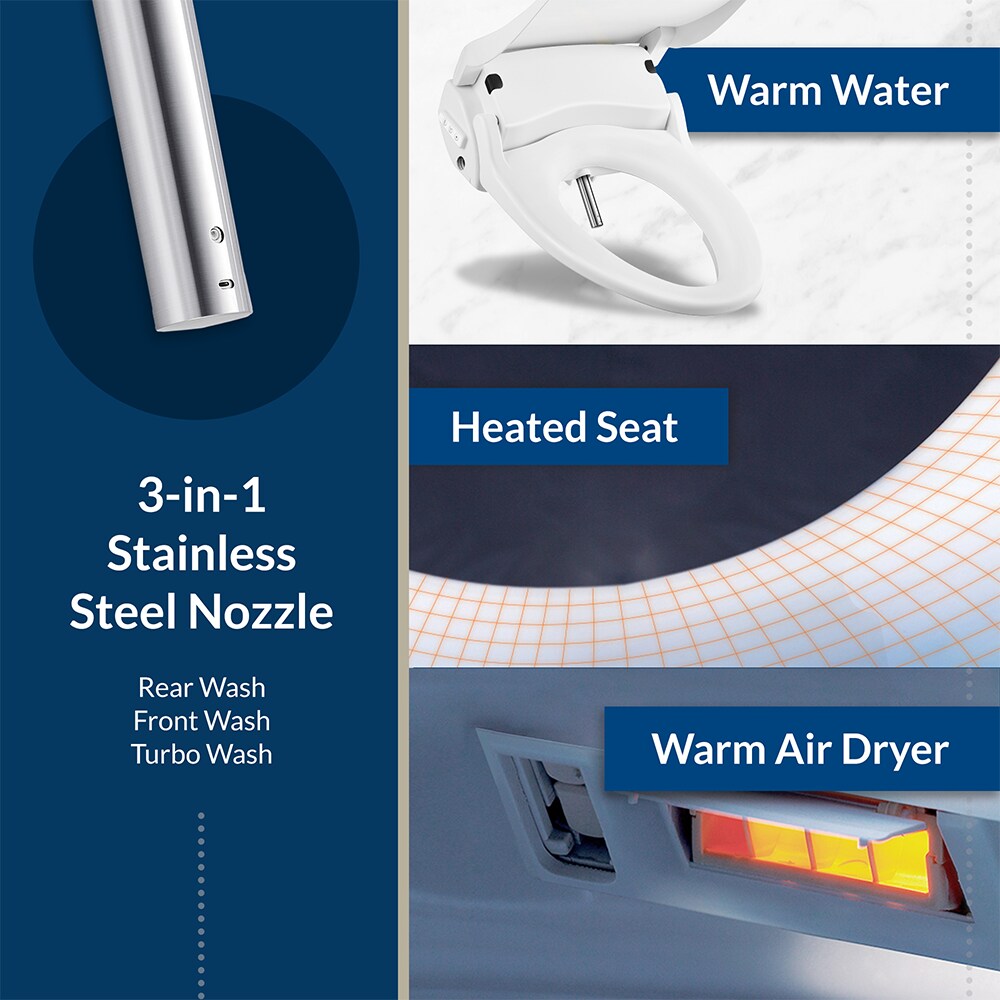 Asiento de Inodoro con Bidé Eléctrico Caliente de Cierre Suave y Blanco de Plástico Bio Bidet Slim Three Elongado SLIM3E 000