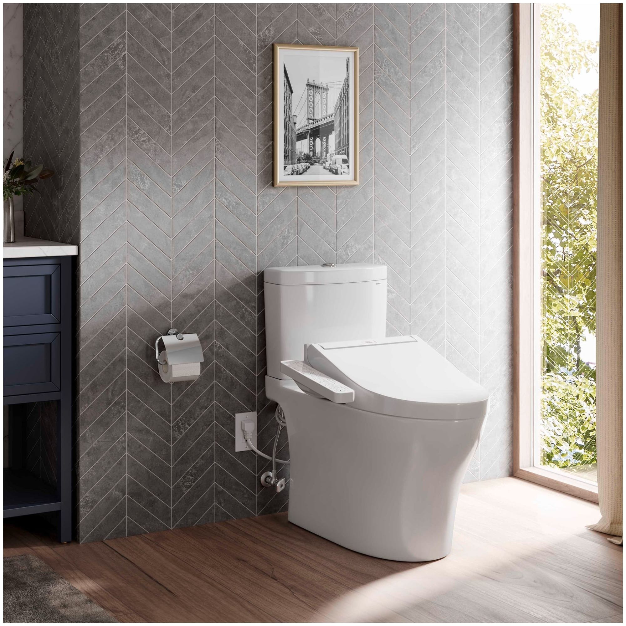 TOTO Aquia IV Blanco Algodón Baño Bidet de Altura Estándar con Descarga Dual Cierre Suave 12 pulgadas Rough-In Etiqueta WaterSense 1.28 GPF MW4463074CEMFGN-01