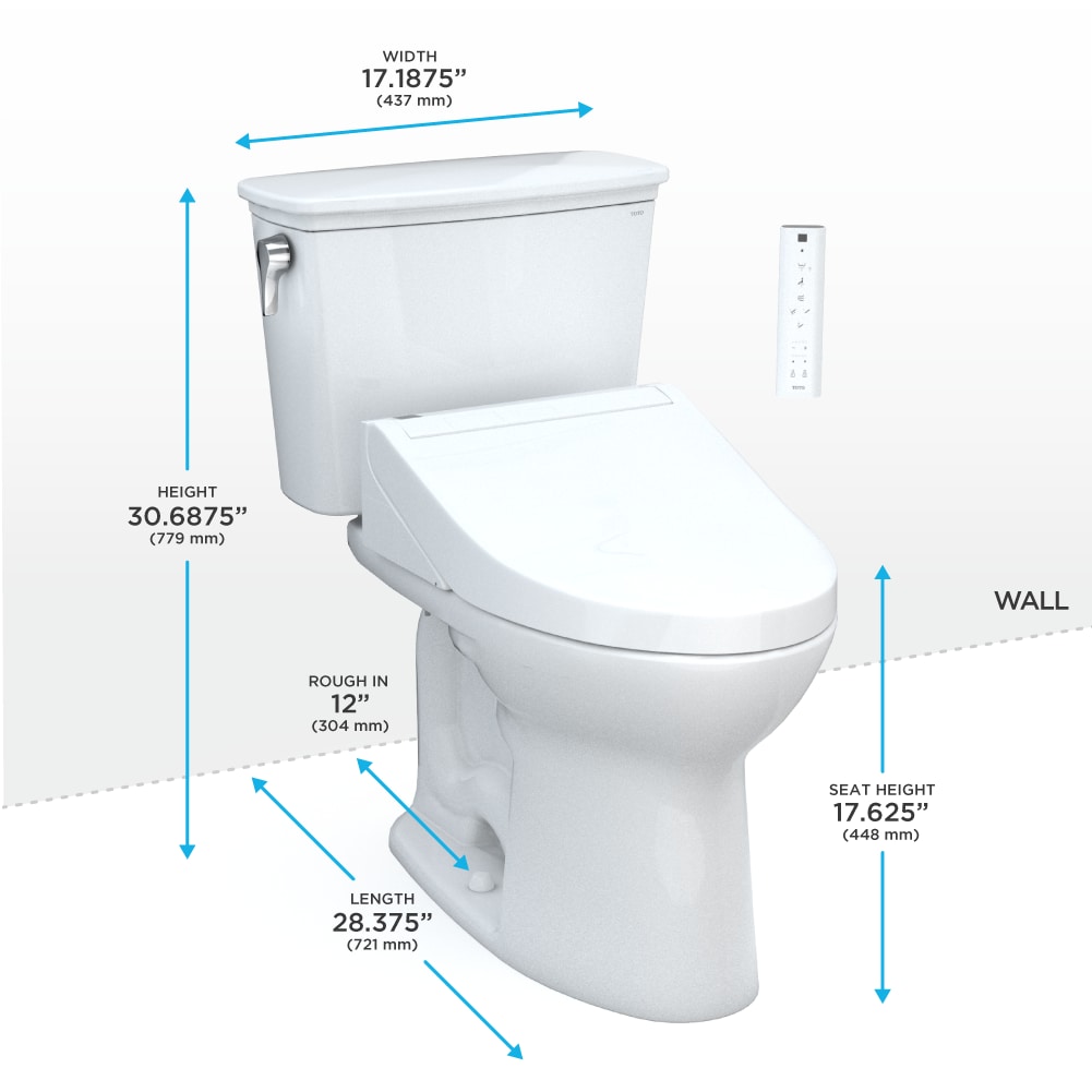 TOTO Drake Algodón Soltero Alargado Estándar con Altura Suave Cierre Suave de Dos Piezas Bidet 12 pulgadas de Rough-In Etiqueta WaterSense de 1.28 GPF MW7863084CEFG-01