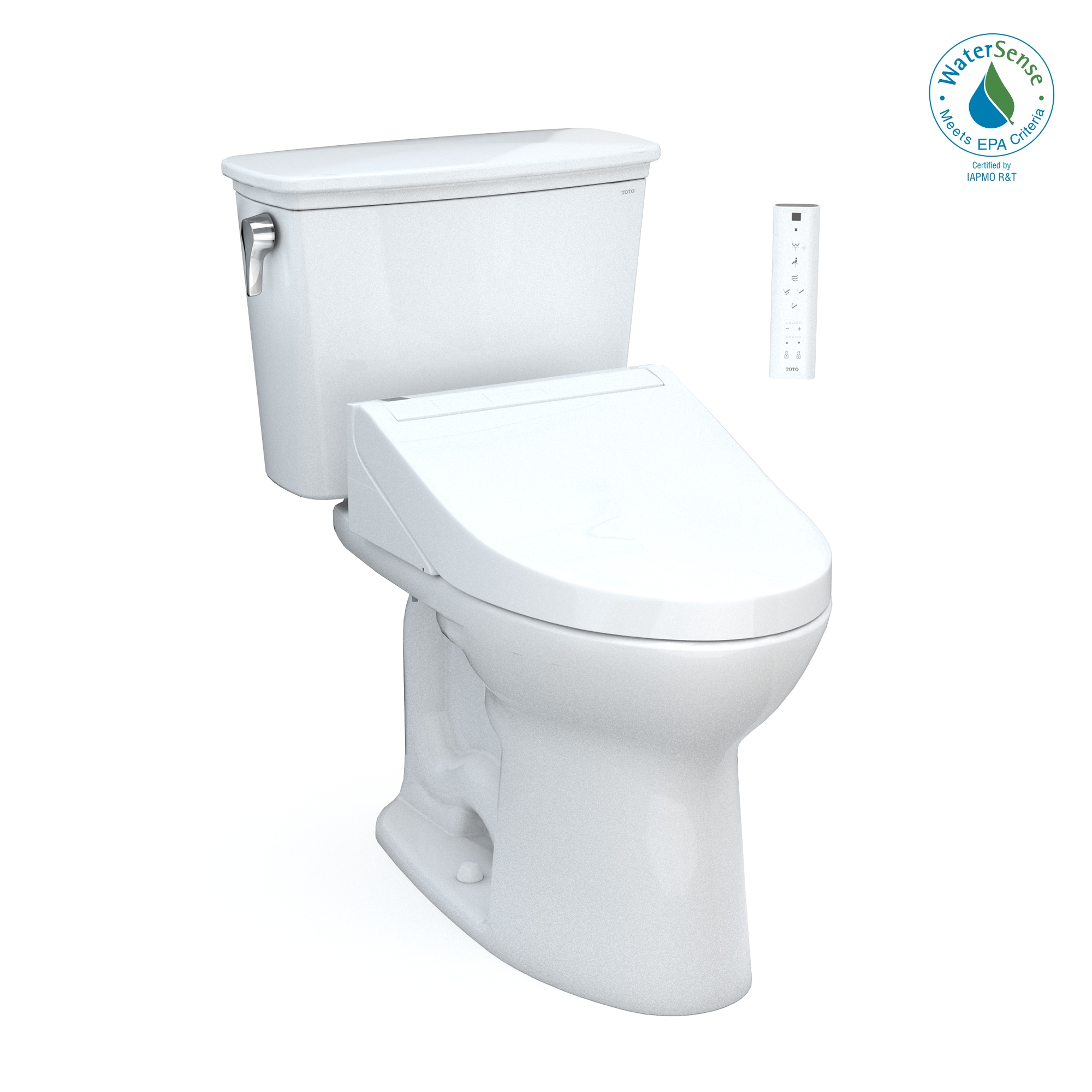 TOTO Drake Algodón Sencillo Alargado Altura Estándar con Cierre Suave de 2 Piezas con Bidet de 12 pulgadas WaterSense Etiquetado 1.28 GPF MW7863084CEG-01