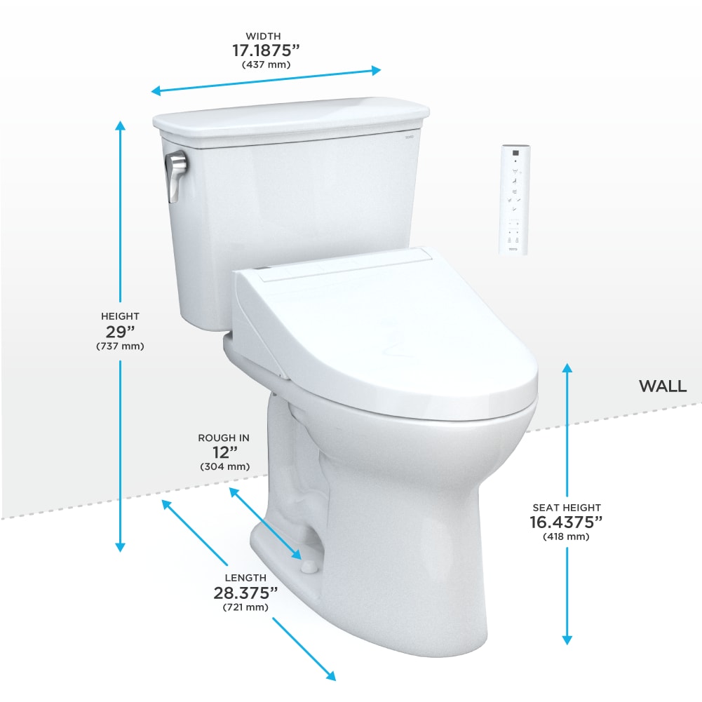 TOTO Drake Algodón Sencillo Alargado Altura Estándar con Cierre Suave de 2 Piezas con Bidet de 12 pulgadas WaterSense Etiquetado 1.28 GPF MW7863084CEG-01