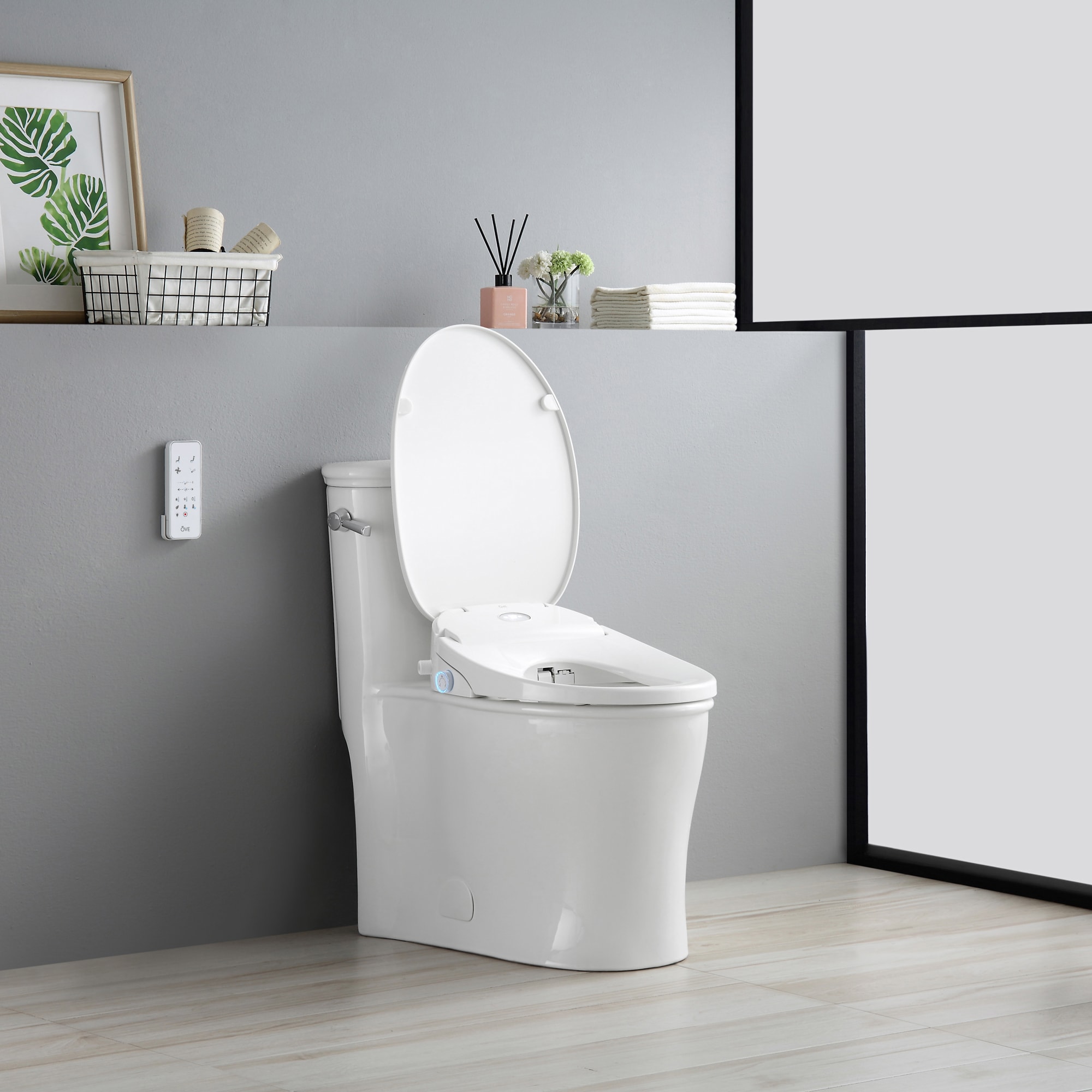 OVE Decors Volta Blanco De Doble Descarga Alargado Altura de Silla Inteligente con Cierre Suave Bidet de Una Pieza 12 pulgadas de Desagüe Clasificado WaterSense 1.28 GPF 15WST-VOLT18-WHT