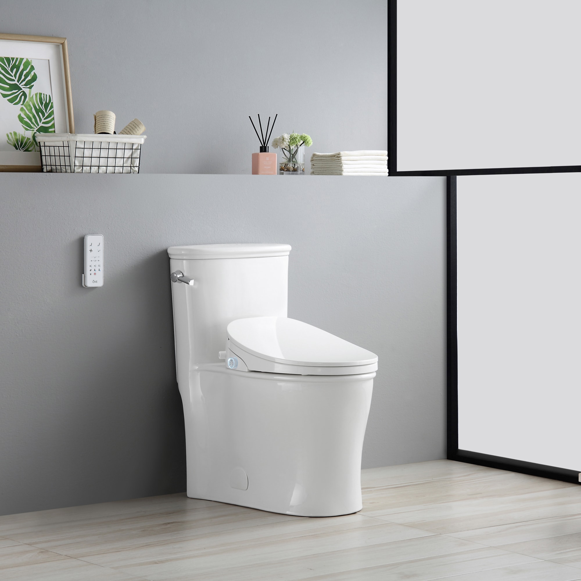 OVE Decors Volta Blanco De Doble Descarga Alargado Altura de Silla Inteligente con Cierre Suave Bidet de Una Pieza 12 pulgadas de Desagüe Clasificado WaterSense 1.28 GPF 15WST-VOLT18-WHT