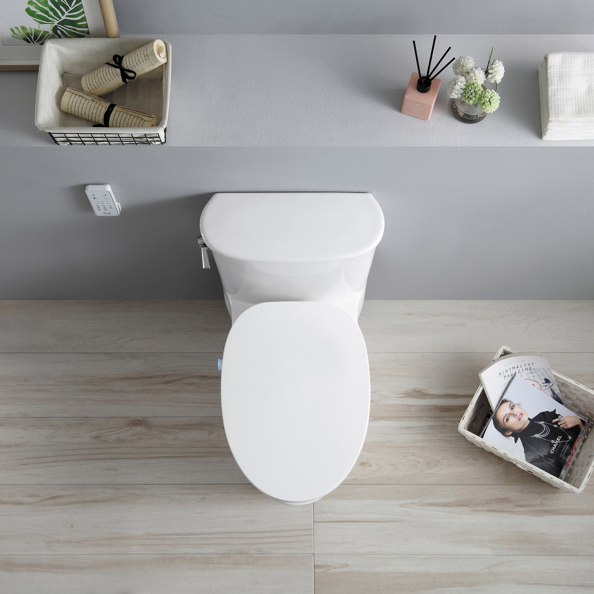 OVE Decors Volta Blanco De Doble Descarga Alargado Altura de Silla Inteligente con Cierre Suave Bidet de Una Pieza 12 pulgadas de Desagüe Clasificado WaterSense 1.28 GPF 15WST-VOLT18-WHT