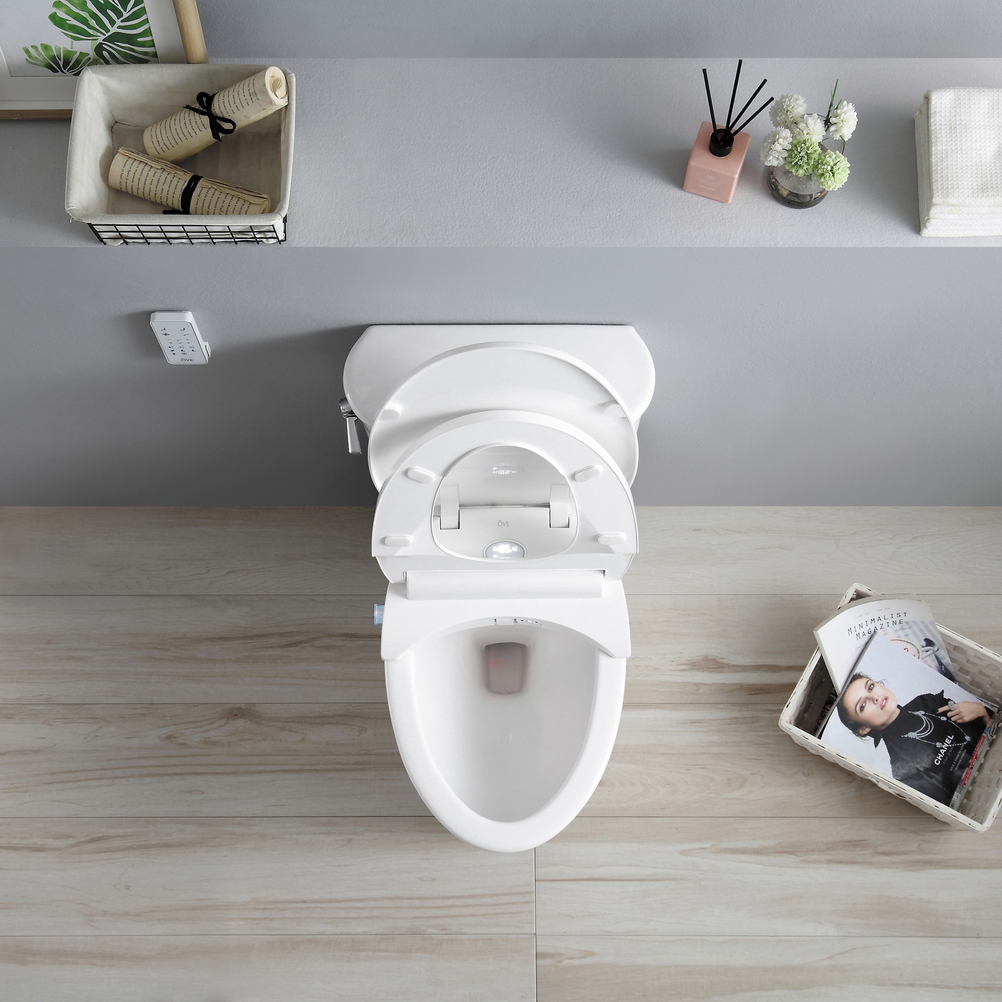 OVE Decors Volta Blanco De Doble Descarga Alargado Altura de Silla Inteligente con Cierre Suave Bidet de Una Pieza 12 pulgadas de Desagüe Clasificado WaterSense 1.28 GPF 15WST-VOLT18-WHT