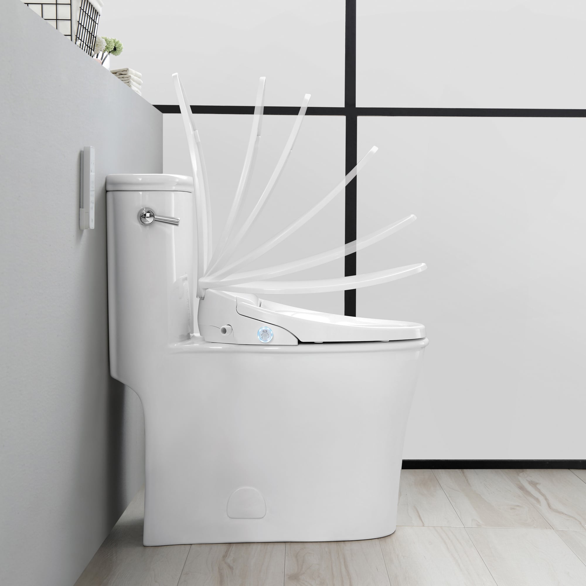 OVE Decors Volta Blanco De Doble Descarga Alargado Altura de Silla Inteligente con Cierre Suave Bidet de Una Pieza 12 pulgadas de Desagüe Clasificado WaterSense 1.28 GPF 15WST-VOLT18-WHT