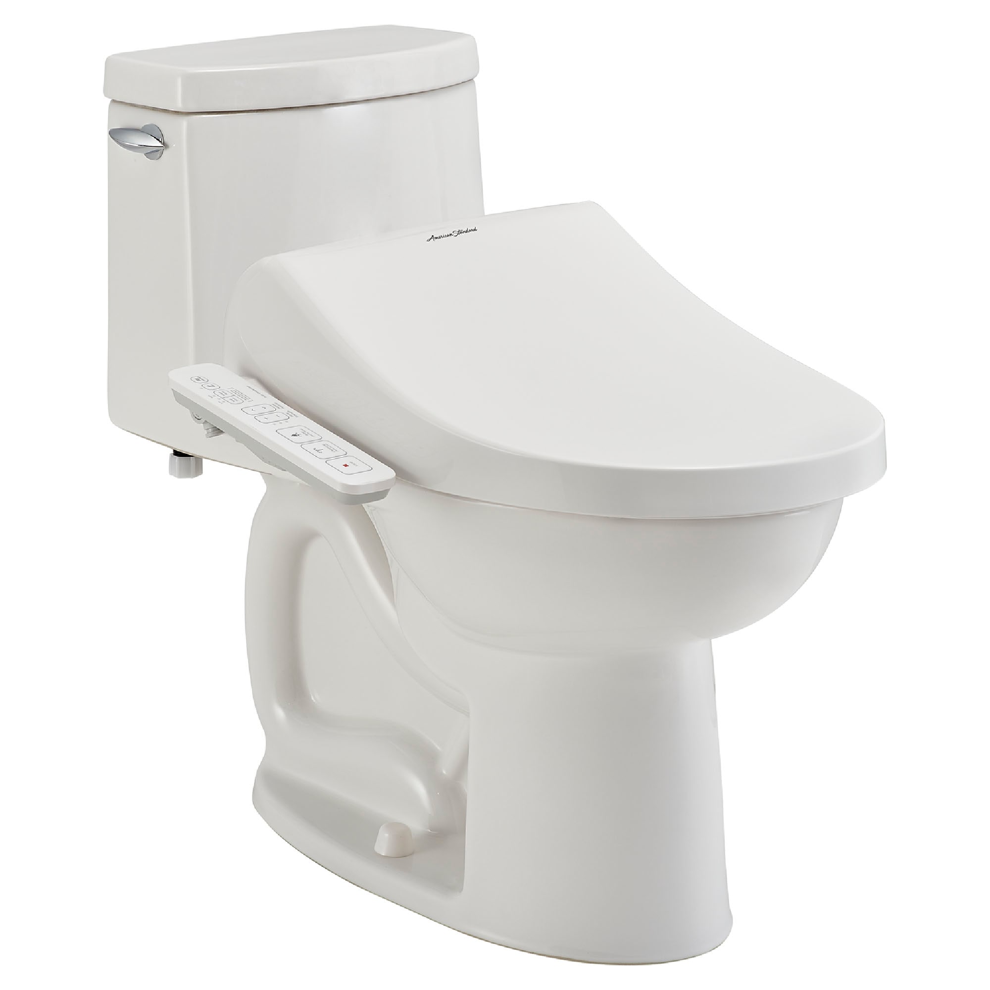 Asiento de baño bidet alargado de plástico blanco con tecnología Smart, cierre suave, y calentador incorporado de American Standard Spalet 8013A80GPC-020