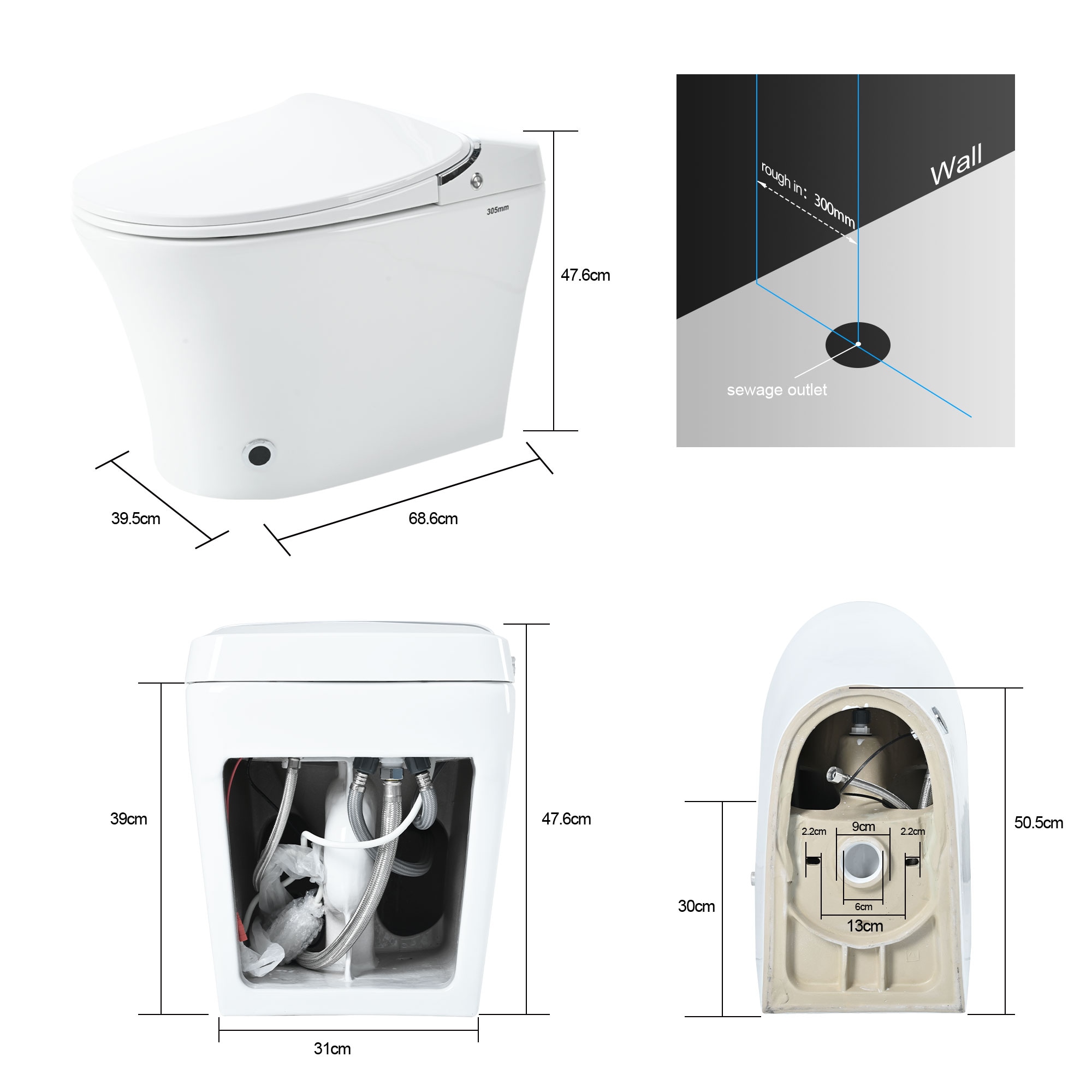 Bidet inteligente blanco de altura estándar con cierre suave, alargado y una sola pieza de 1.28 GPF.