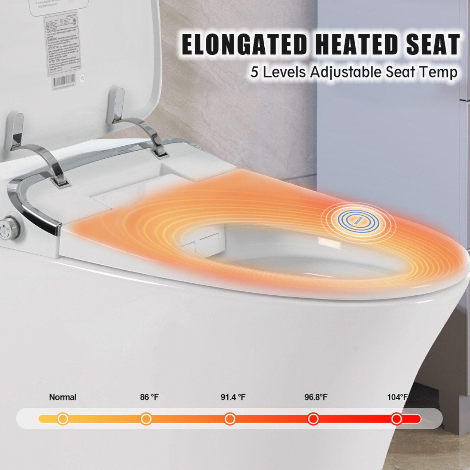 Bidet inteligente blanco de altura estándar con cierre suave, alargado y una sola pieza de 1.28 GPF.