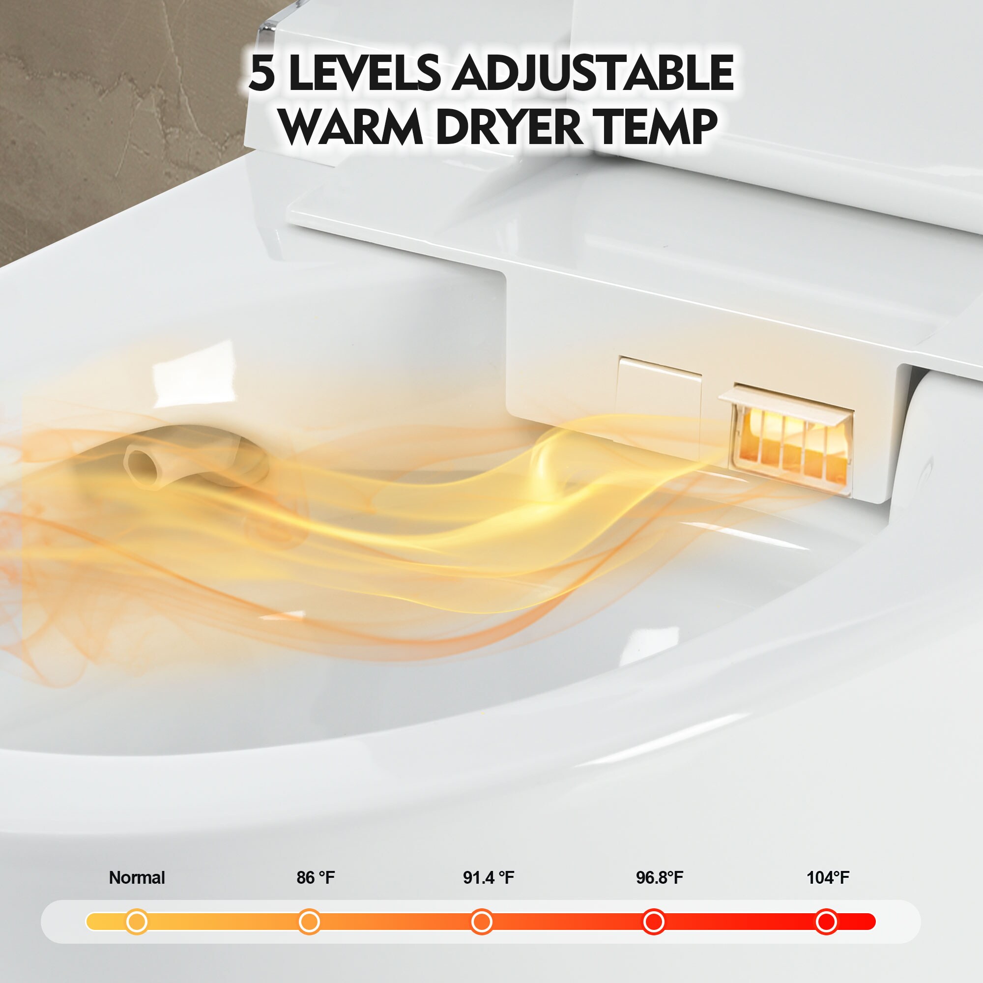 Bidet inteligente blanco de altura estándar con cierre suave, alargado y una sola pieza de 1.28 GPF.