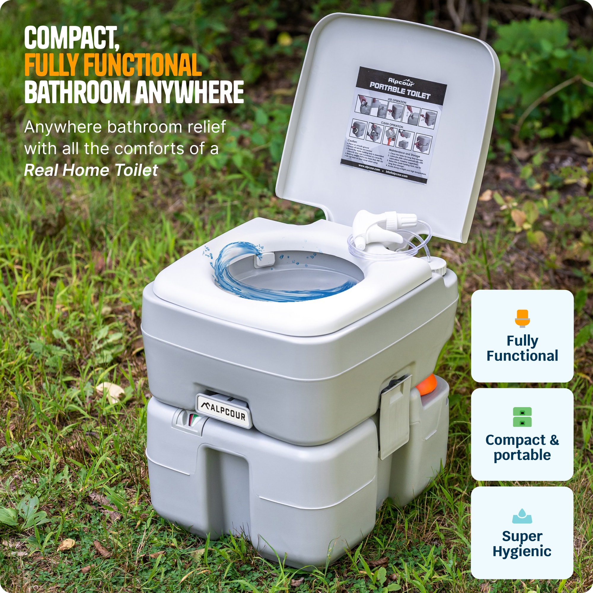Bidet portátil blanco de altura estándar con cierre suave de una sola pieza con etiqueta WaterSense