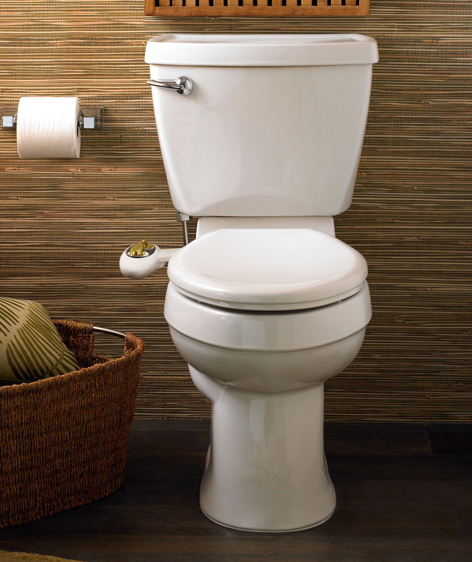 Bidet Boss Atrevido, Accesorio de Bidet de Doble Boquilla No Eléctrico, Autolimpieza (Blanco y Oro) BW