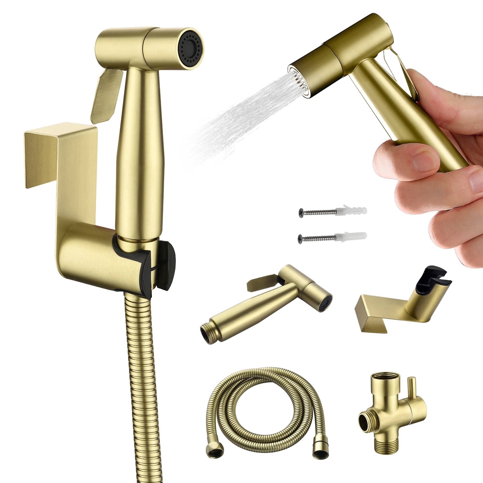Rociador de bidé portátil de oro cepillado para inodoro Mondawe MD-HBS-BG