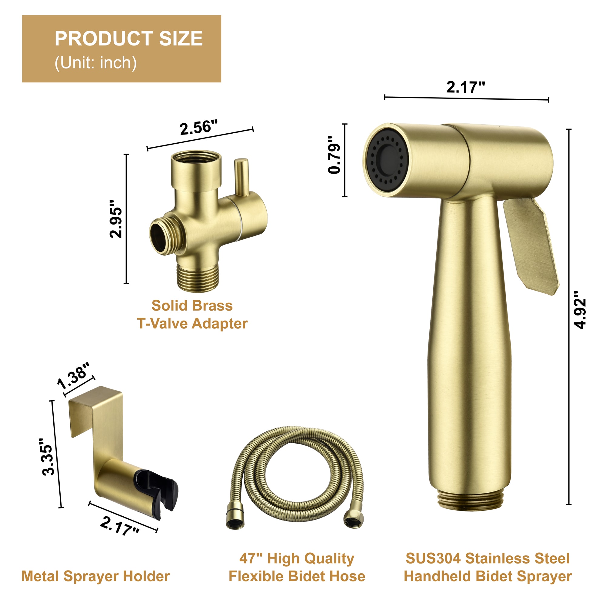 Rociador de bidé portátil de oro cepillado para inodoro Mondawe MD-HBS-BG
