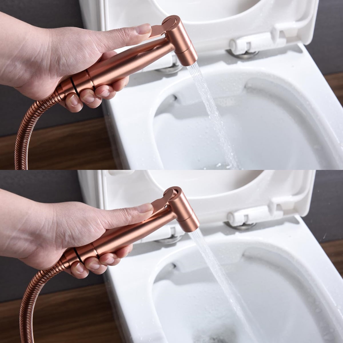 Rociador de bidé de mano montado en el inodoro en color oro rosado Mondawe MD-HBS-RG