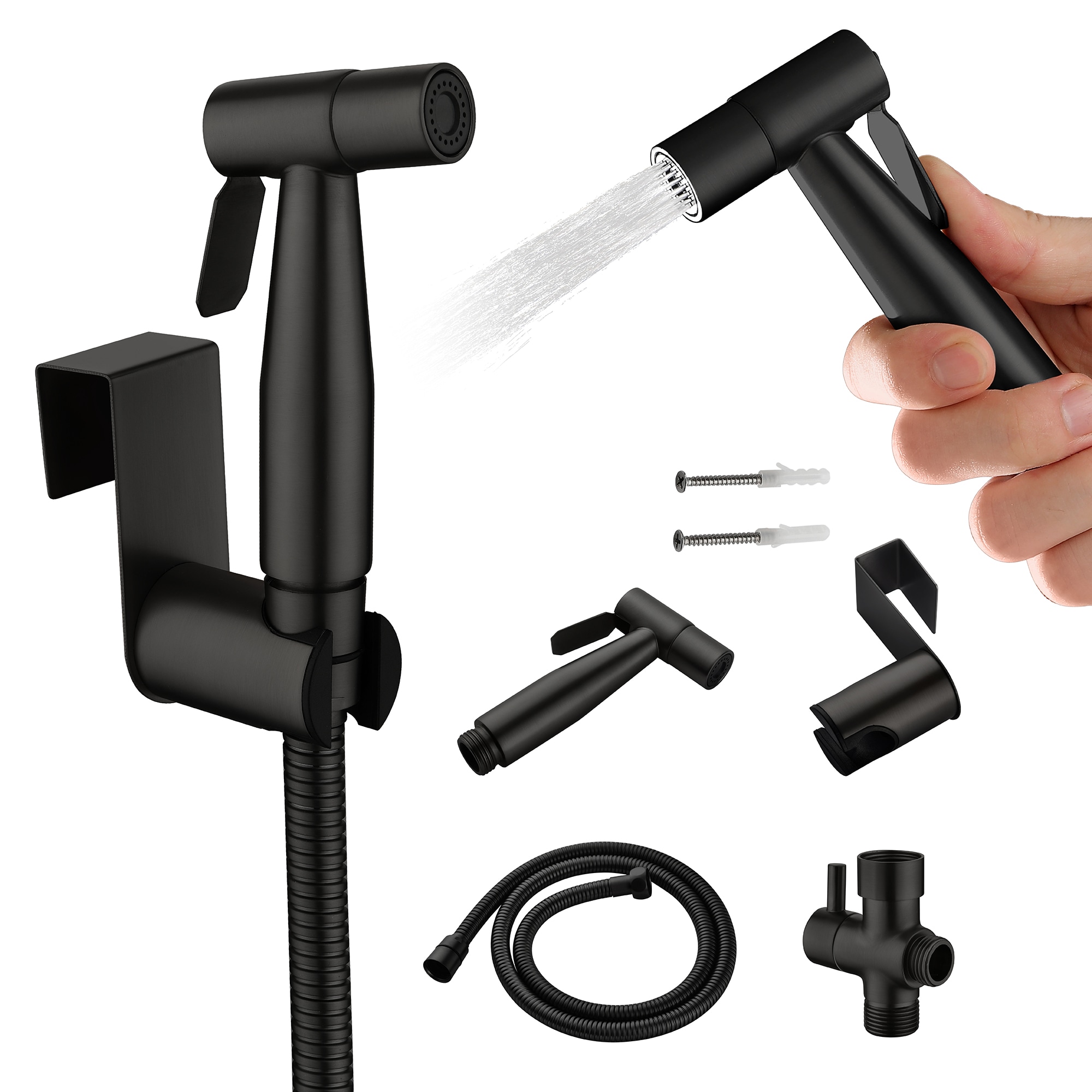 Rociador de bidé de mano negro mate para inodoro montado en Mondawe MD-HBS-BL